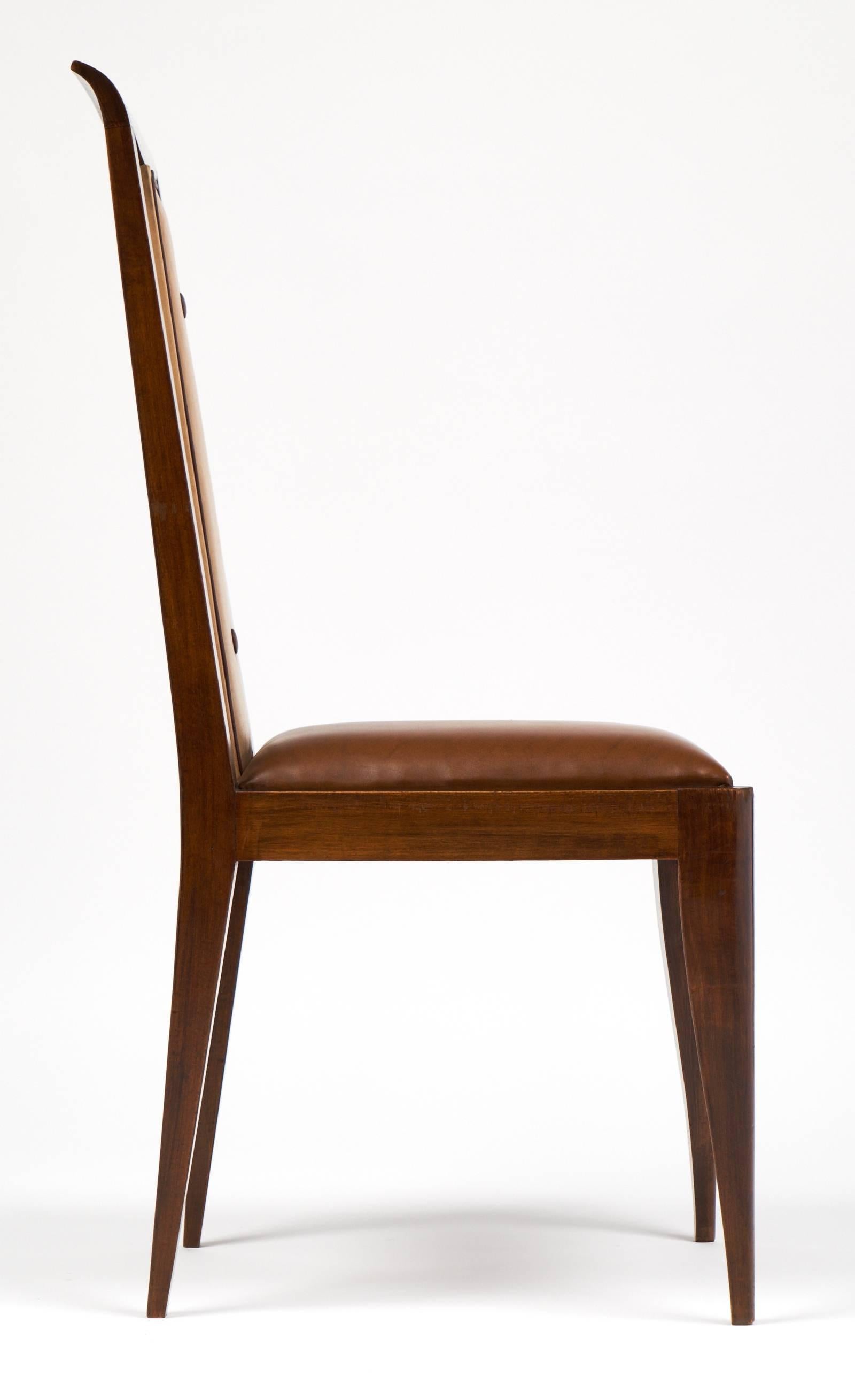 French 1940s Set of Six Solid Walnut Dining Chairs In Good Condition In Austin, TX