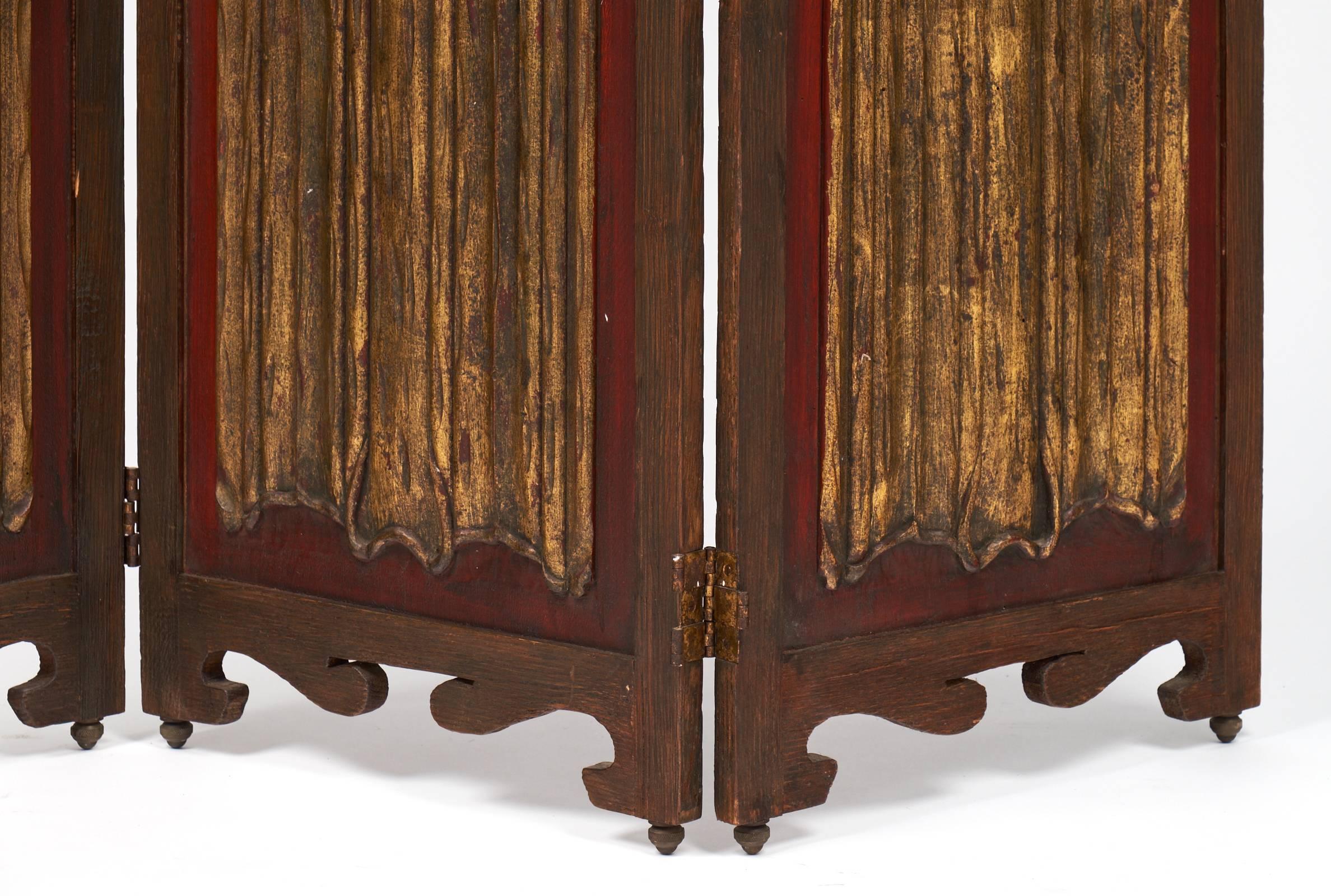 Antique Painted Three Panel Folding Screen For At 1stdibs
