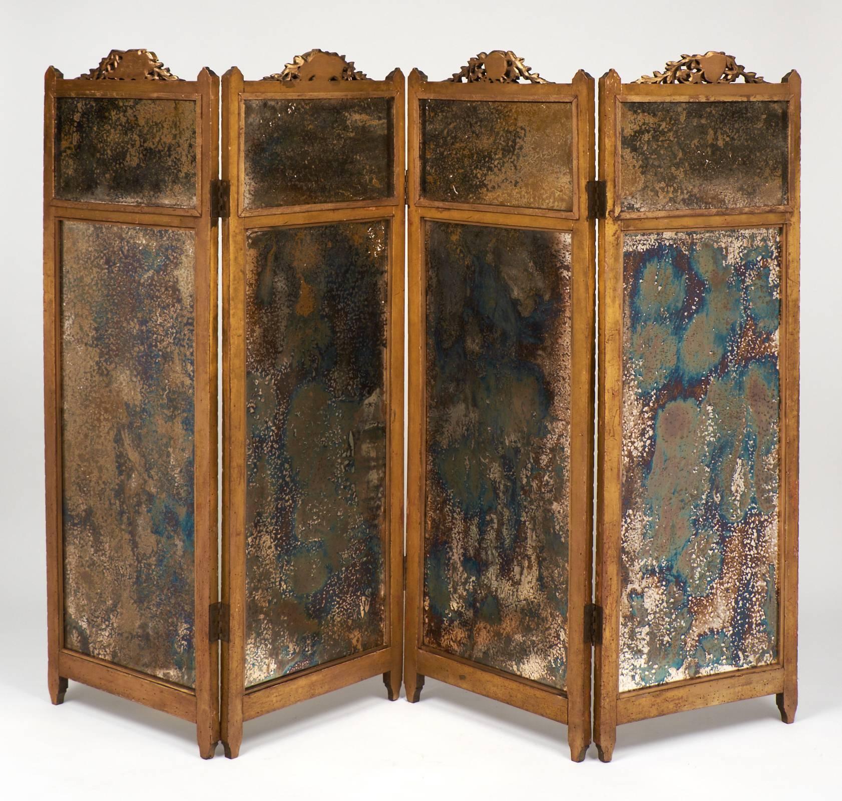 French Louis XVI Gilt and Mirrored Folding Screen 1