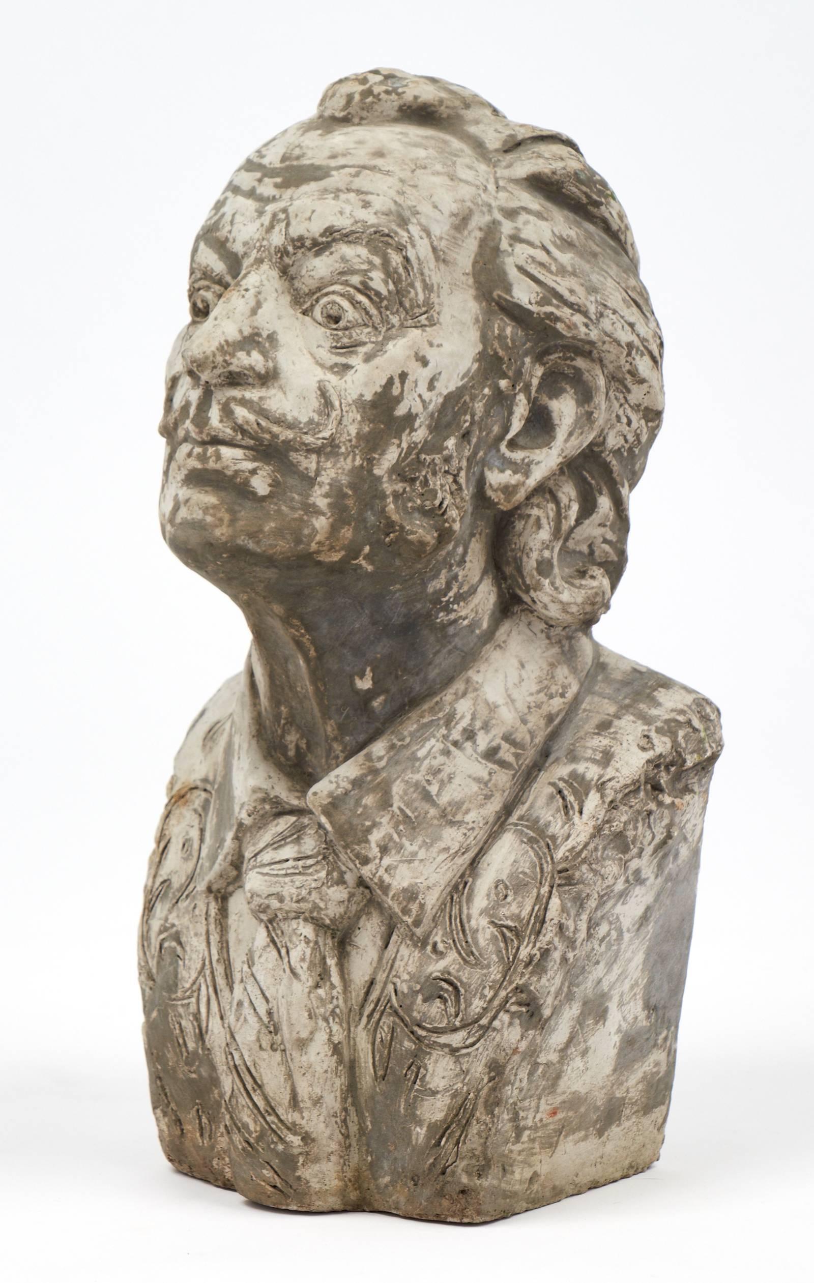 French Vintage Stone Sculpture Bust of Salvador Dali