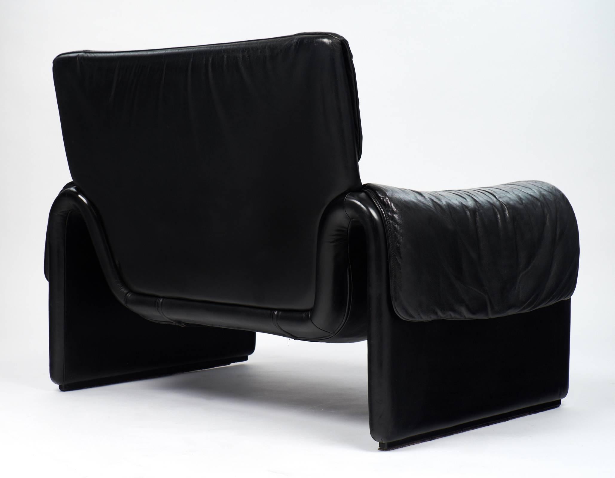 Vintage De Sede Pair of Black Leather Armchairs 1