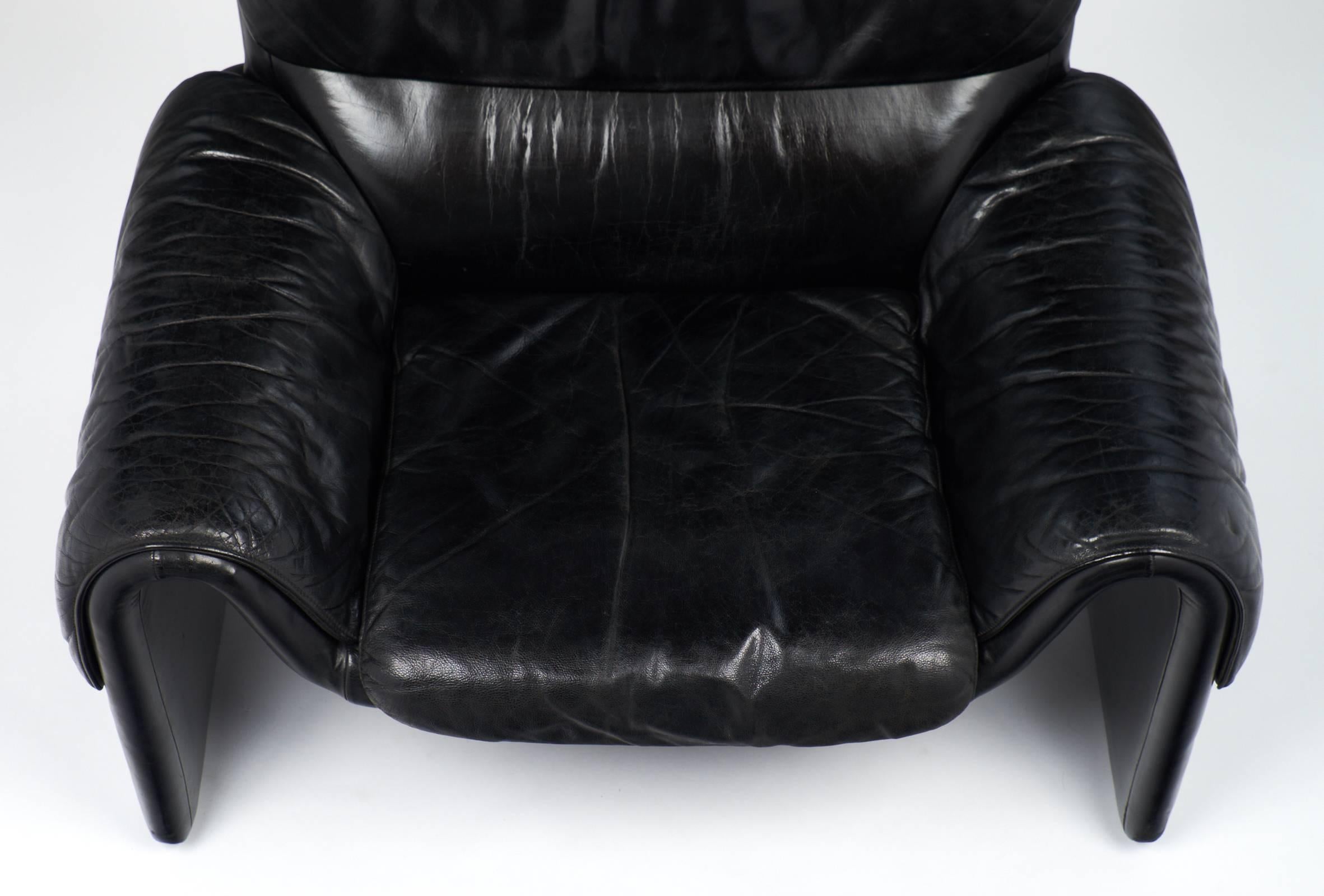 Vintage De Sede Pair of Black Leather Armchairs 2