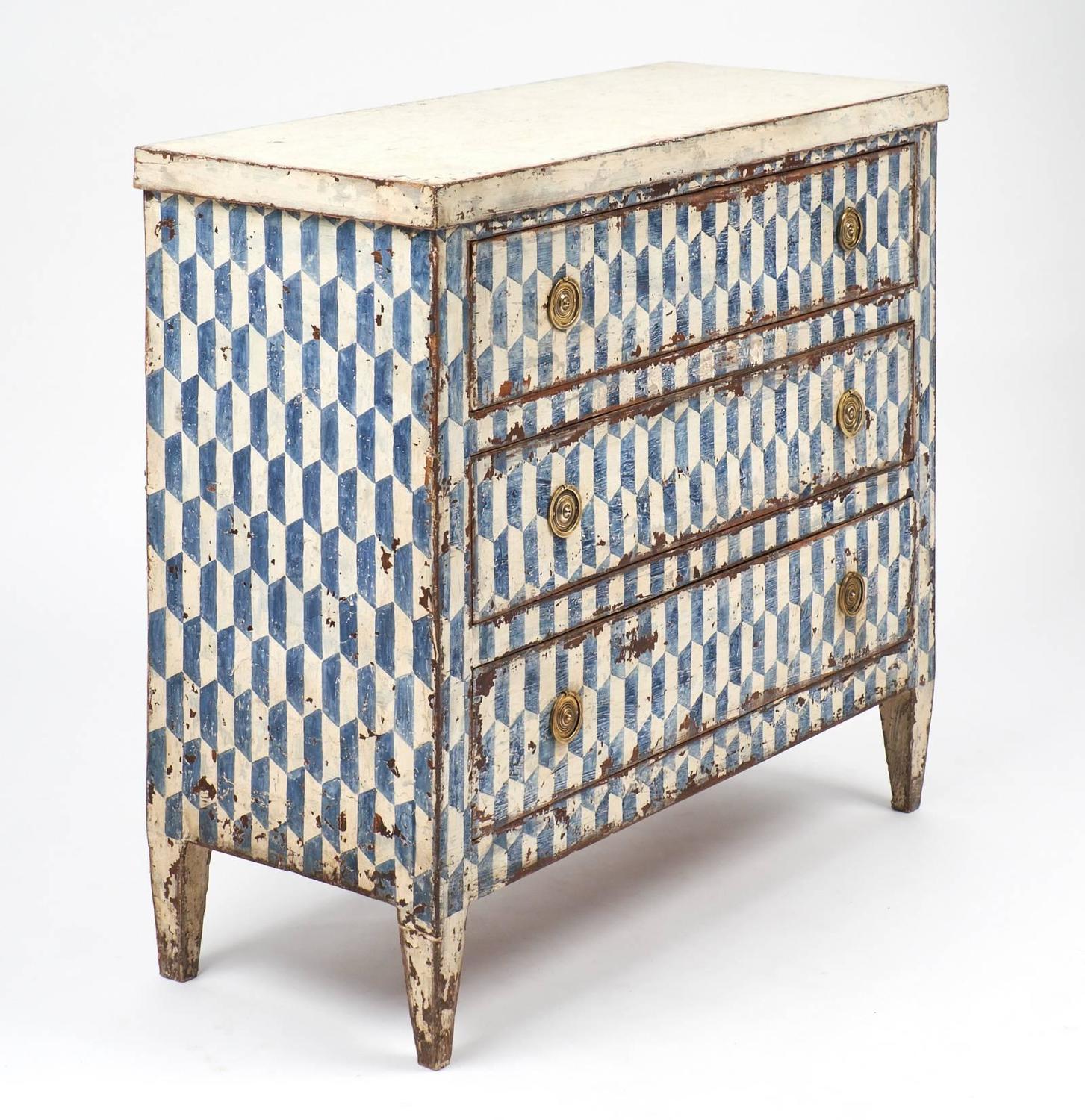 Pair of Spanish Antique Painted Blue and OffWhite Chests of Drawers at