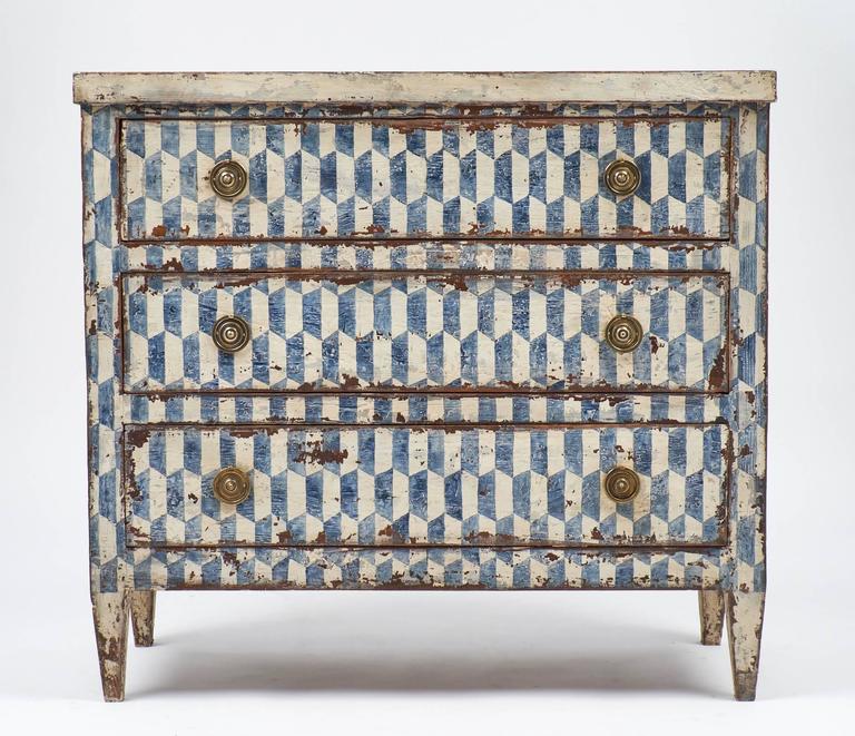 Pair Of Spanish Antique Painted Blue And Off White Chests Drawers Neoclical Pair Of Spanish Antique Painted Blue And Off White Chests Drawers For
