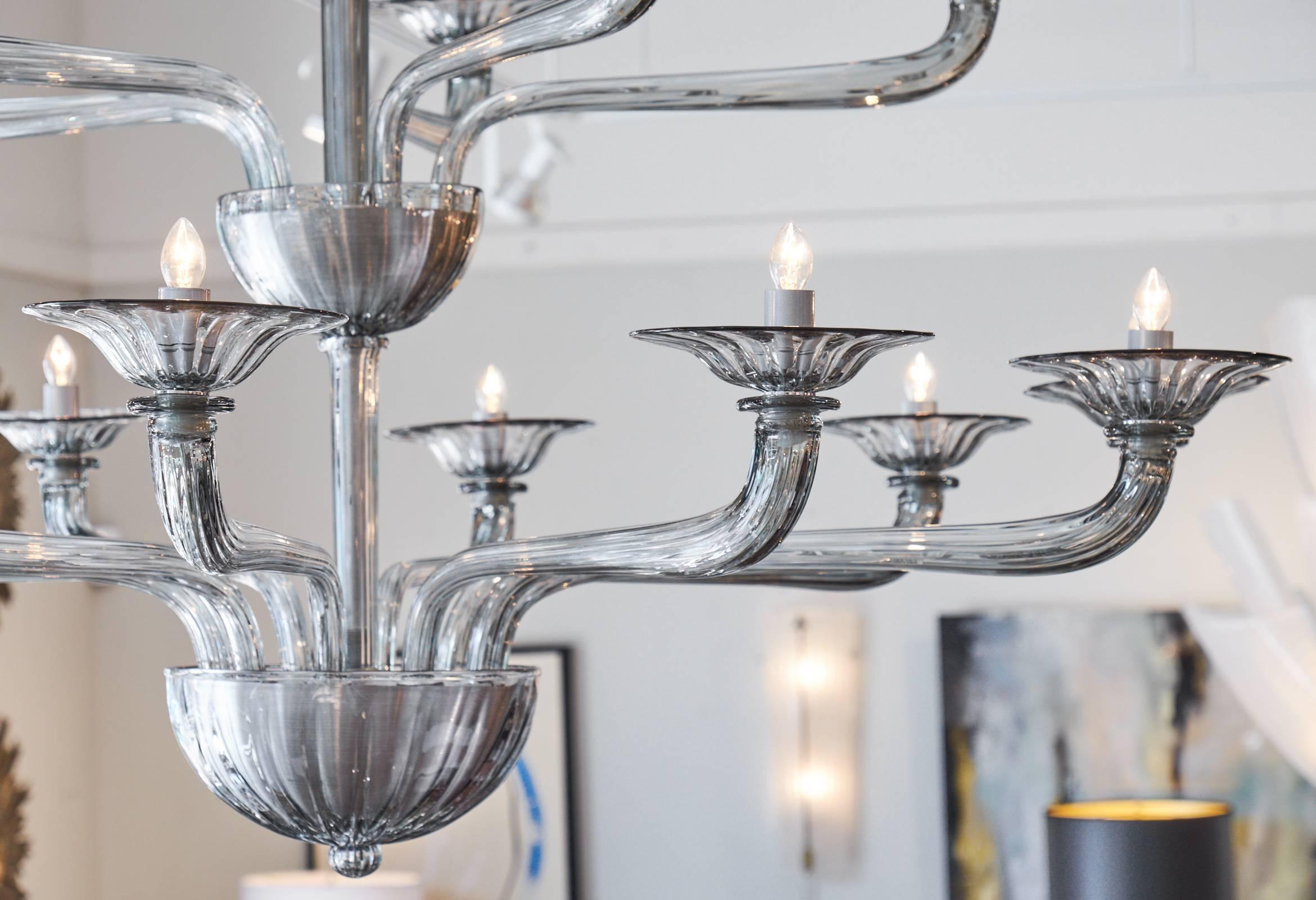 Murano Smoked Grey Glass Chandelier In Excellent Condition In Austin, TX