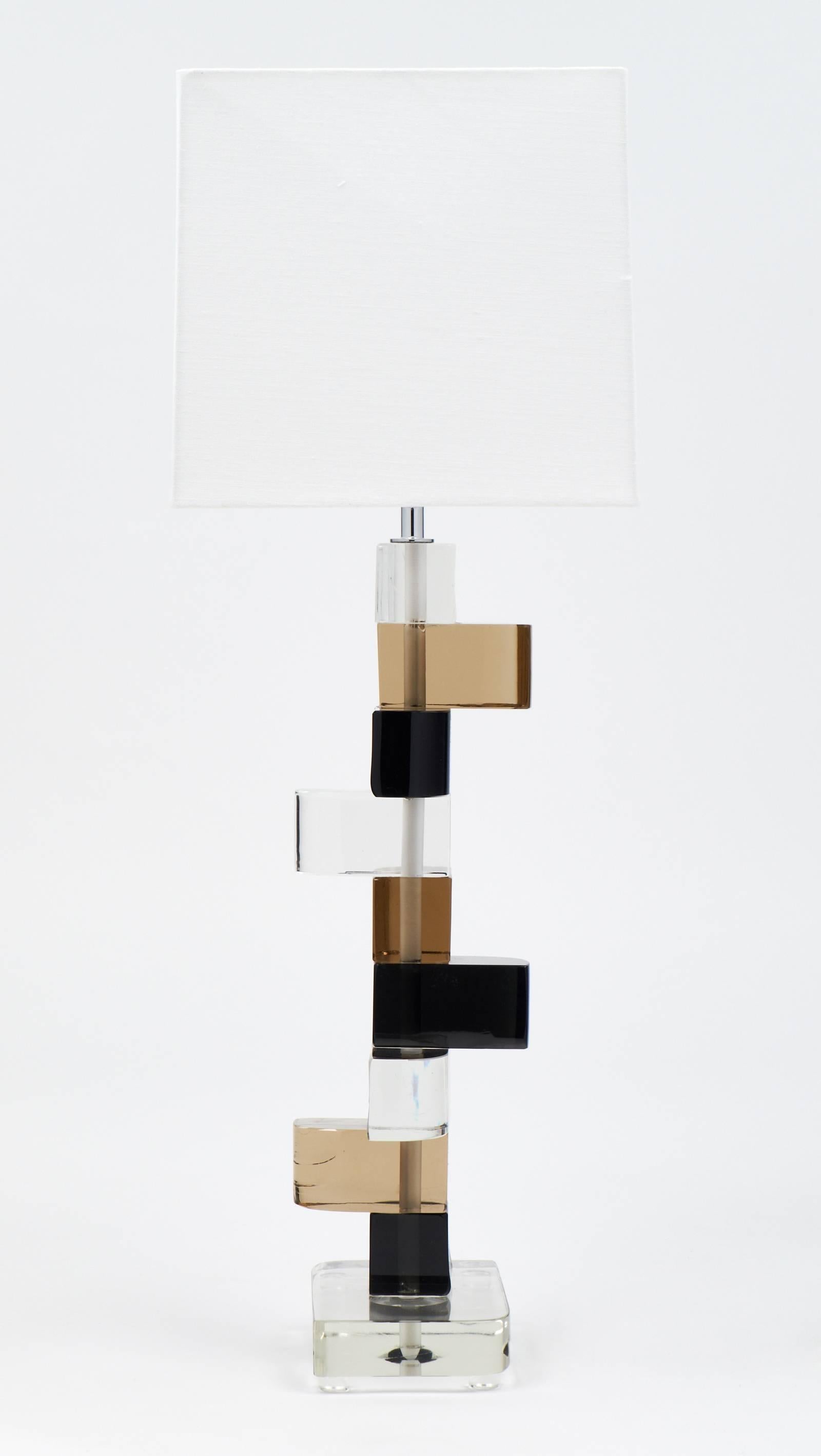 Contemporary Pair of Murano Glass Stacked Blocks Table Lamps For Sale