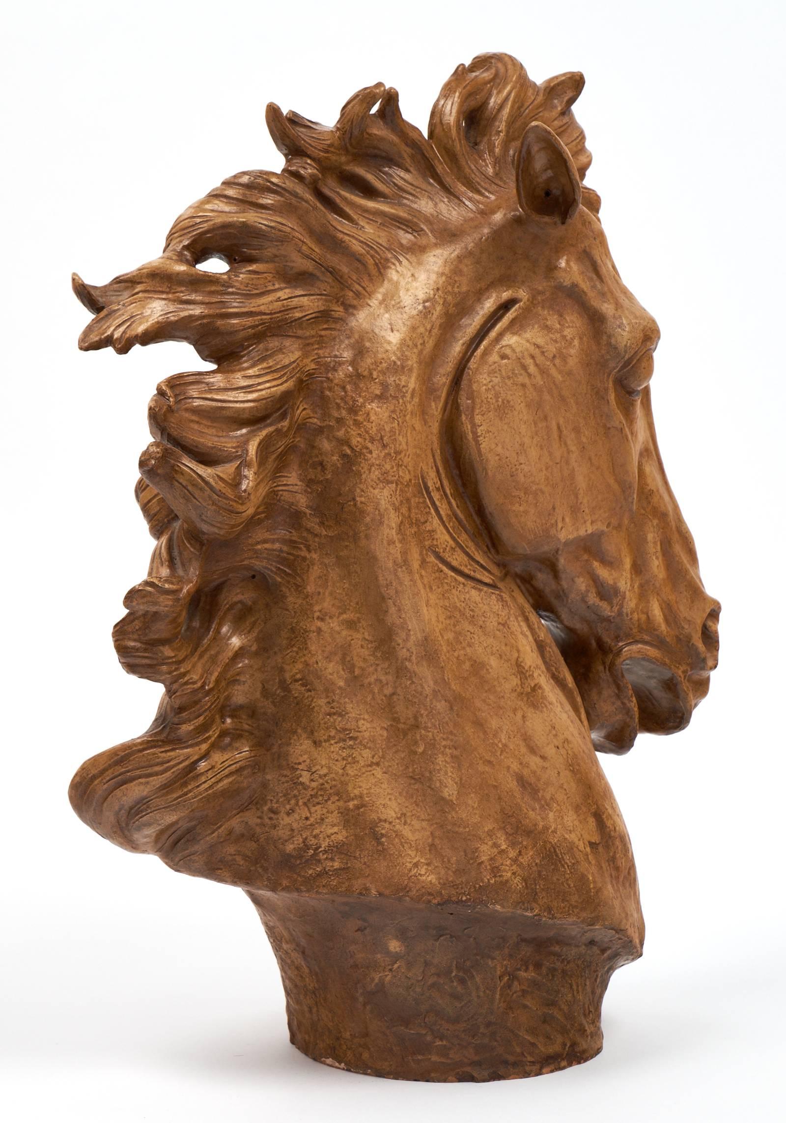 Mid-20th Century Important French Art Deco Terracotta Horse Head Sculpture