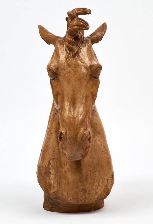 Important French Art Deco Terracotta Horse Head Sculpture at 1stDibs