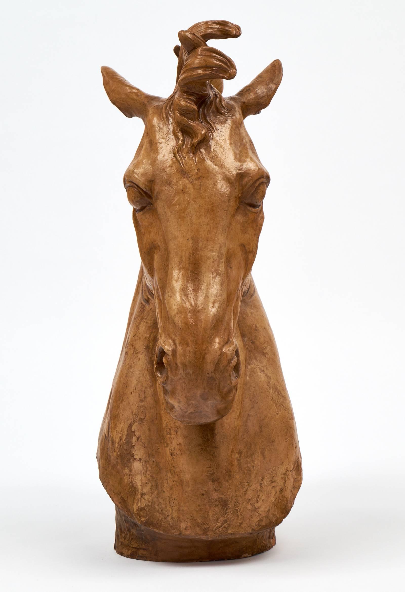 Important French Art Deco Terracotta Horse Head Sculpture 3