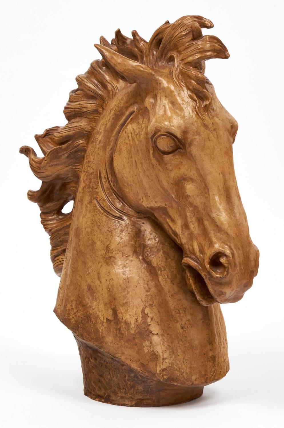Important French Art Deco Terracotta Horse Head Sculpture For Sale at