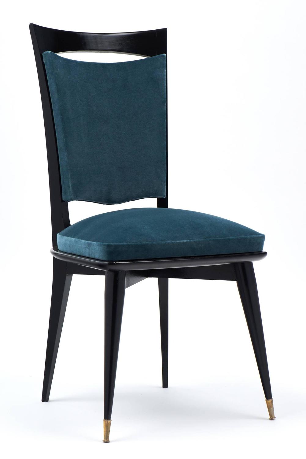 Mid-Century Modern Period Set of Six Teal Velvet Dining ...