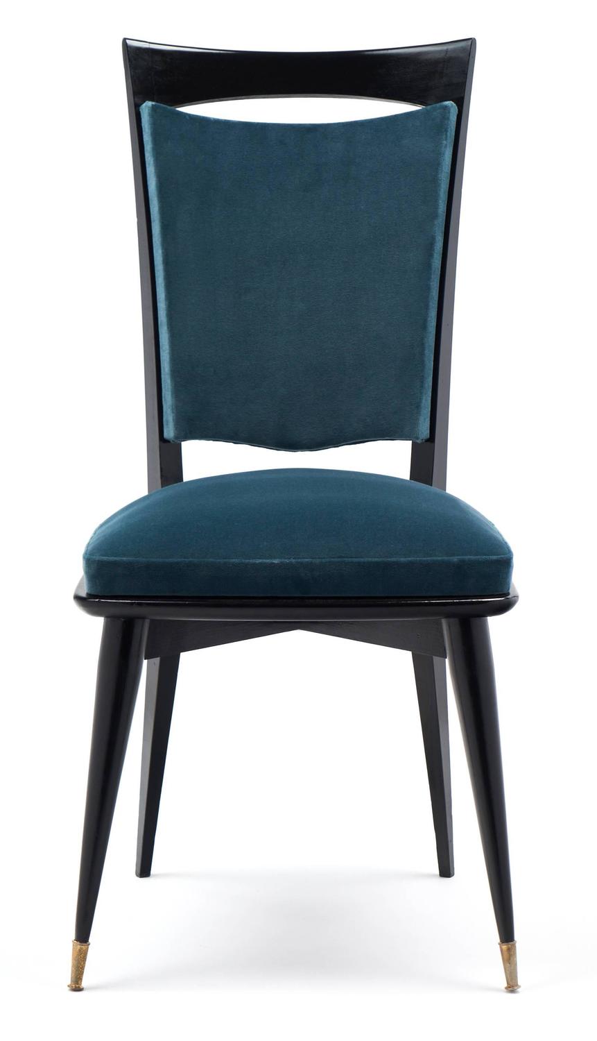 Mid-Century Modern Period Set of Six Teal Velvet Dining Chairs For Sale ...