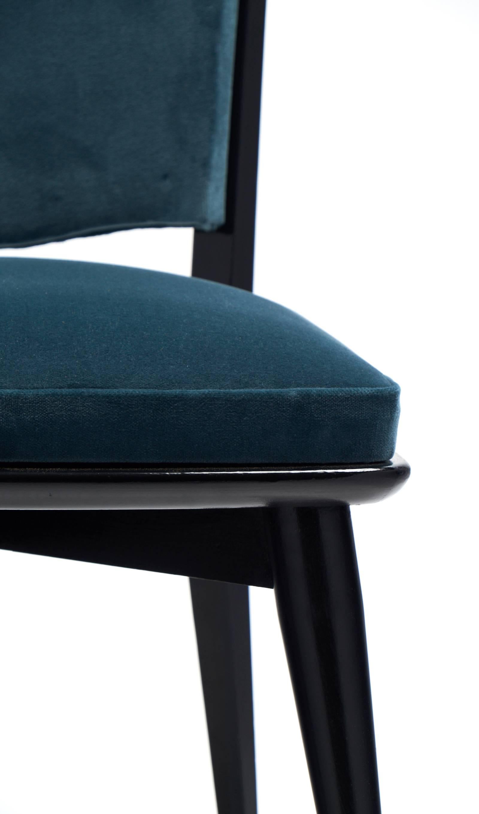 Mid-20th Century Mid-Century Modern Period Set of Six Teal Velvet Dining Chairs