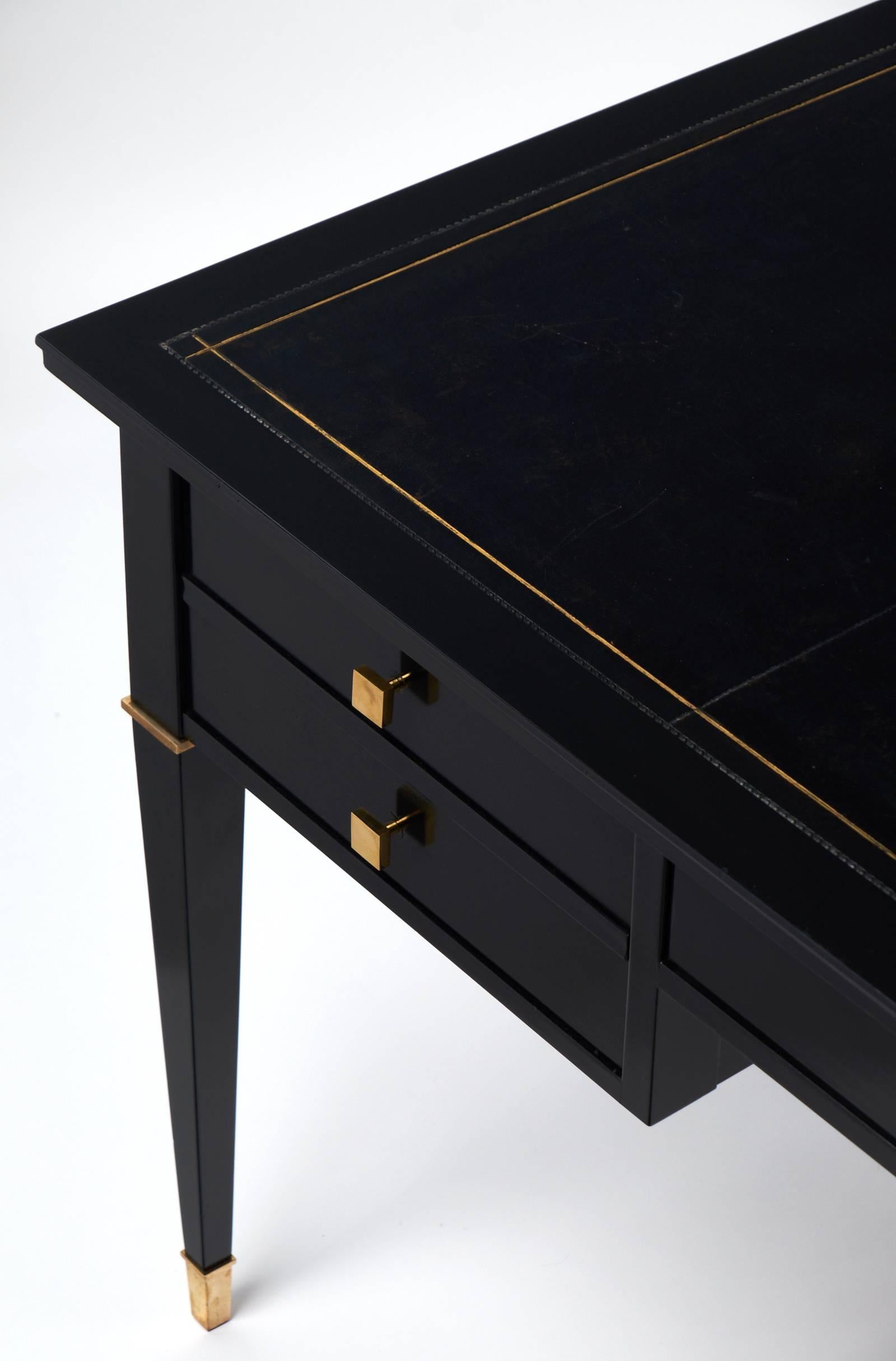 Brass French Directoire Style Black Leather-Top Desk