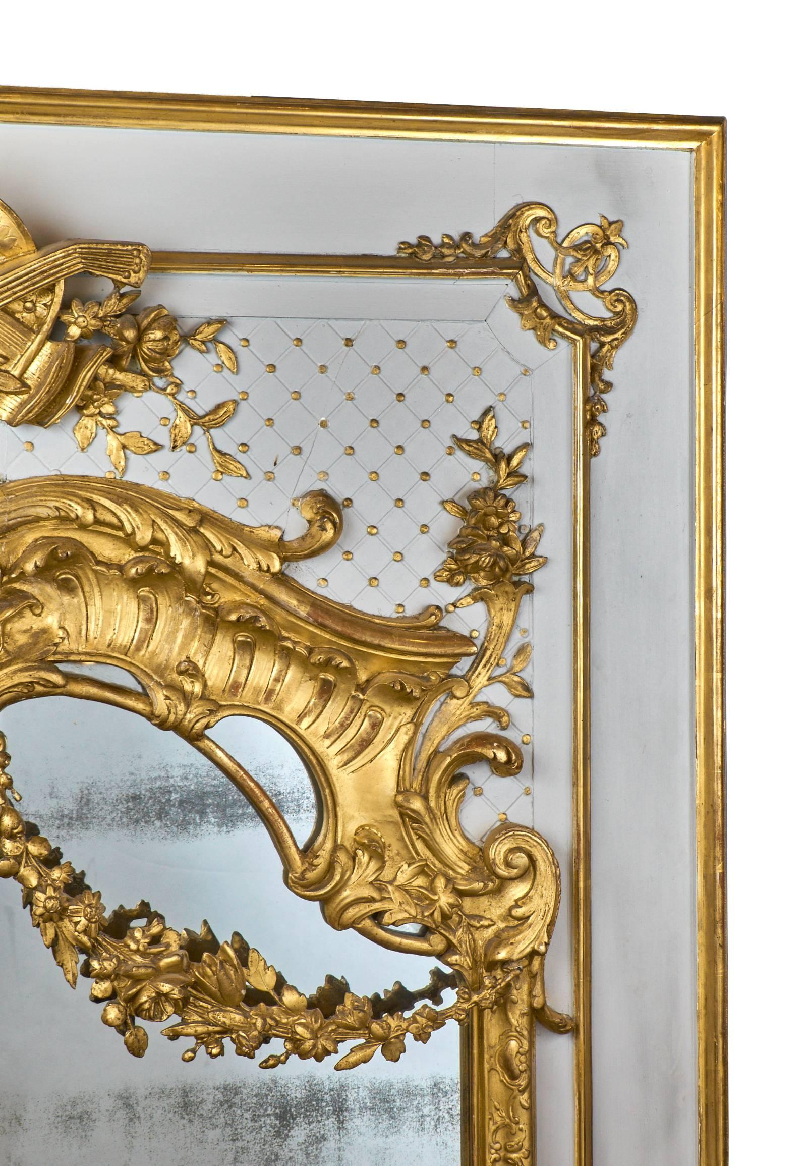 Oak Antique French, Louis XVI Gold Leaf Trumeau