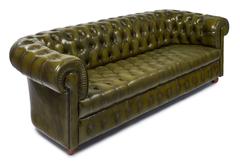 Vintage Green Leather Chesterfield Sofa