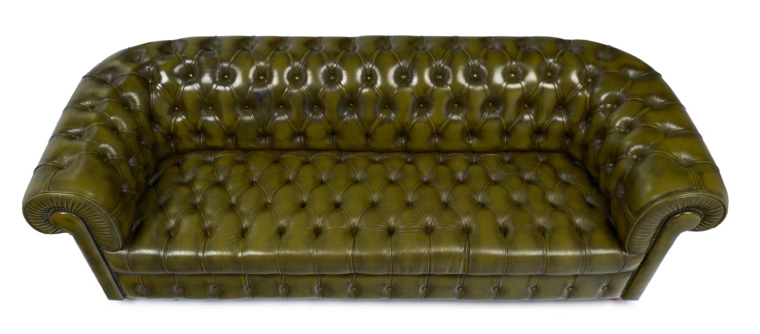 Vintage Green Leather Chesterfield Sofa at 1stdibs