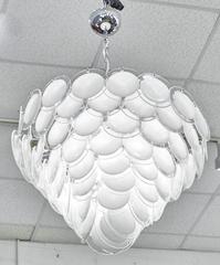 Murano White and Clear Glass Discs Chandelier
