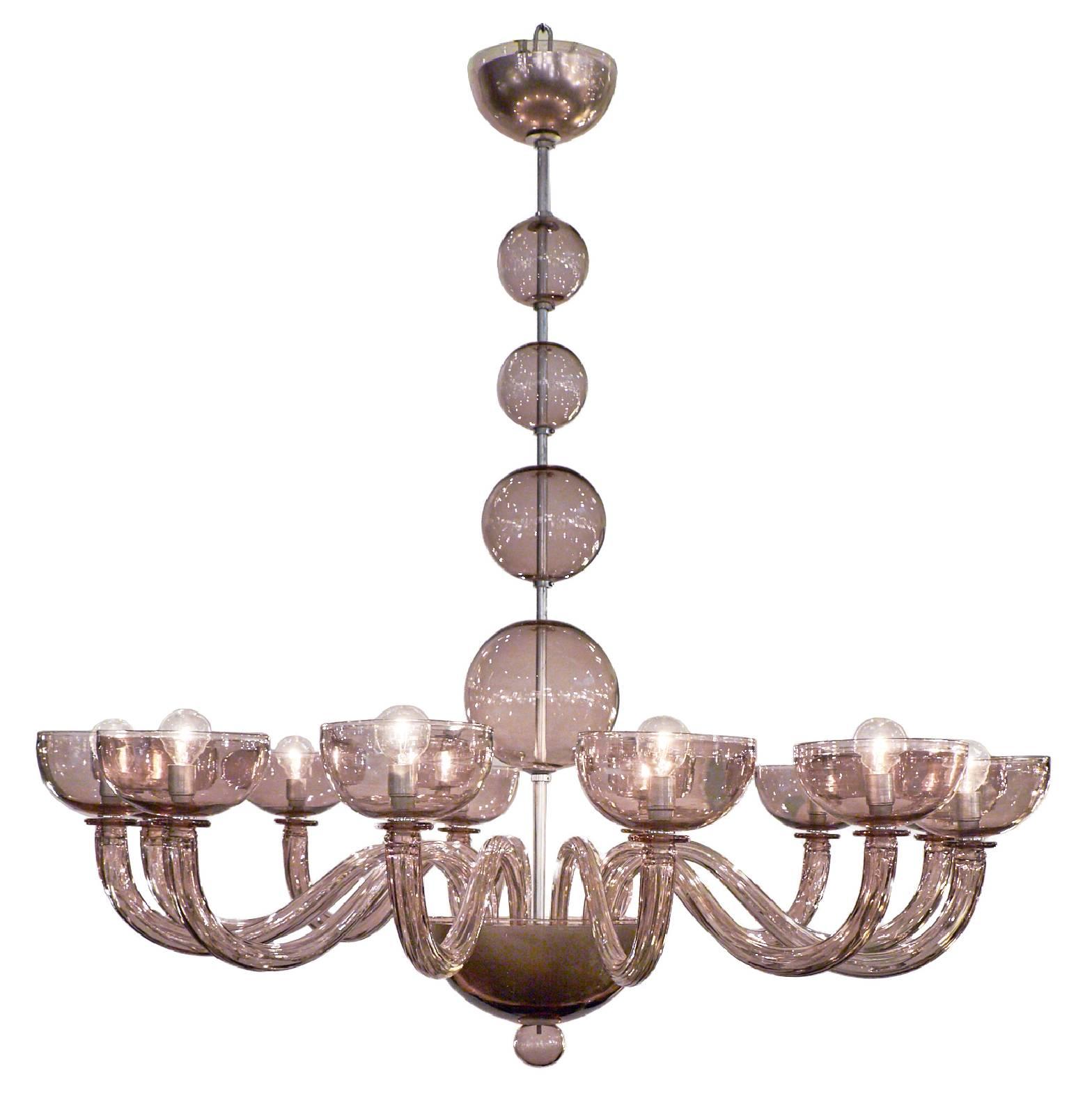 Amethyst Murano Glass Chandelier with 12 Branches For Sale