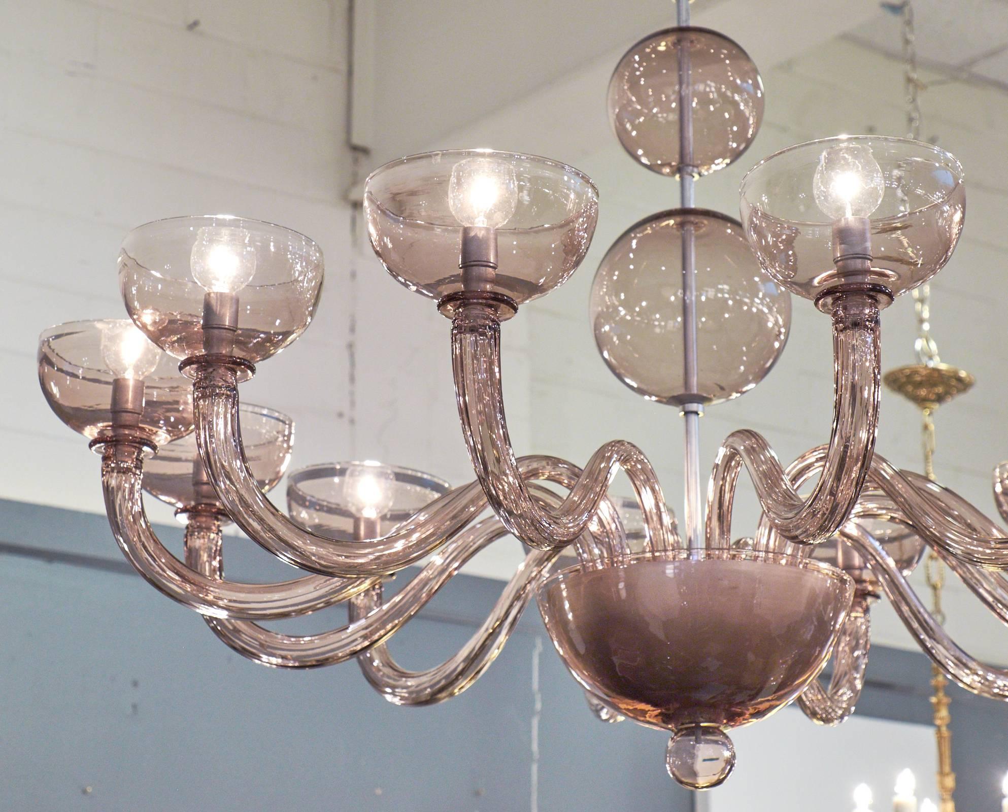 Italian Amethyst Murano Glass Chandelier with 12 Branches For Sale
