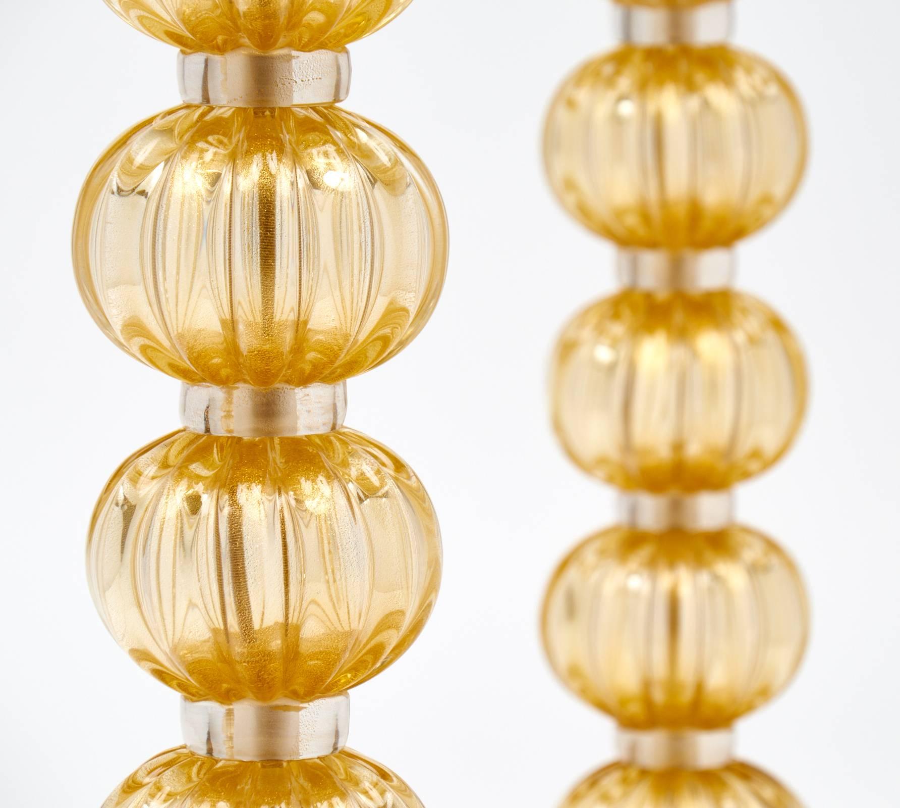 Lampenpaar „Avventurina“ aus Muranoglas mit Goldschnürung, Paar im Zustand „Hervorragend“ im Angebot in Austin, TX