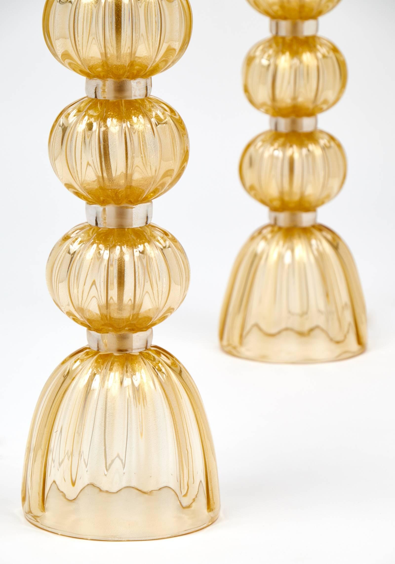 Lampenpaar „Avventurina“ aus Muranoglas mit Goldschnürung, Paar im Angebot 2