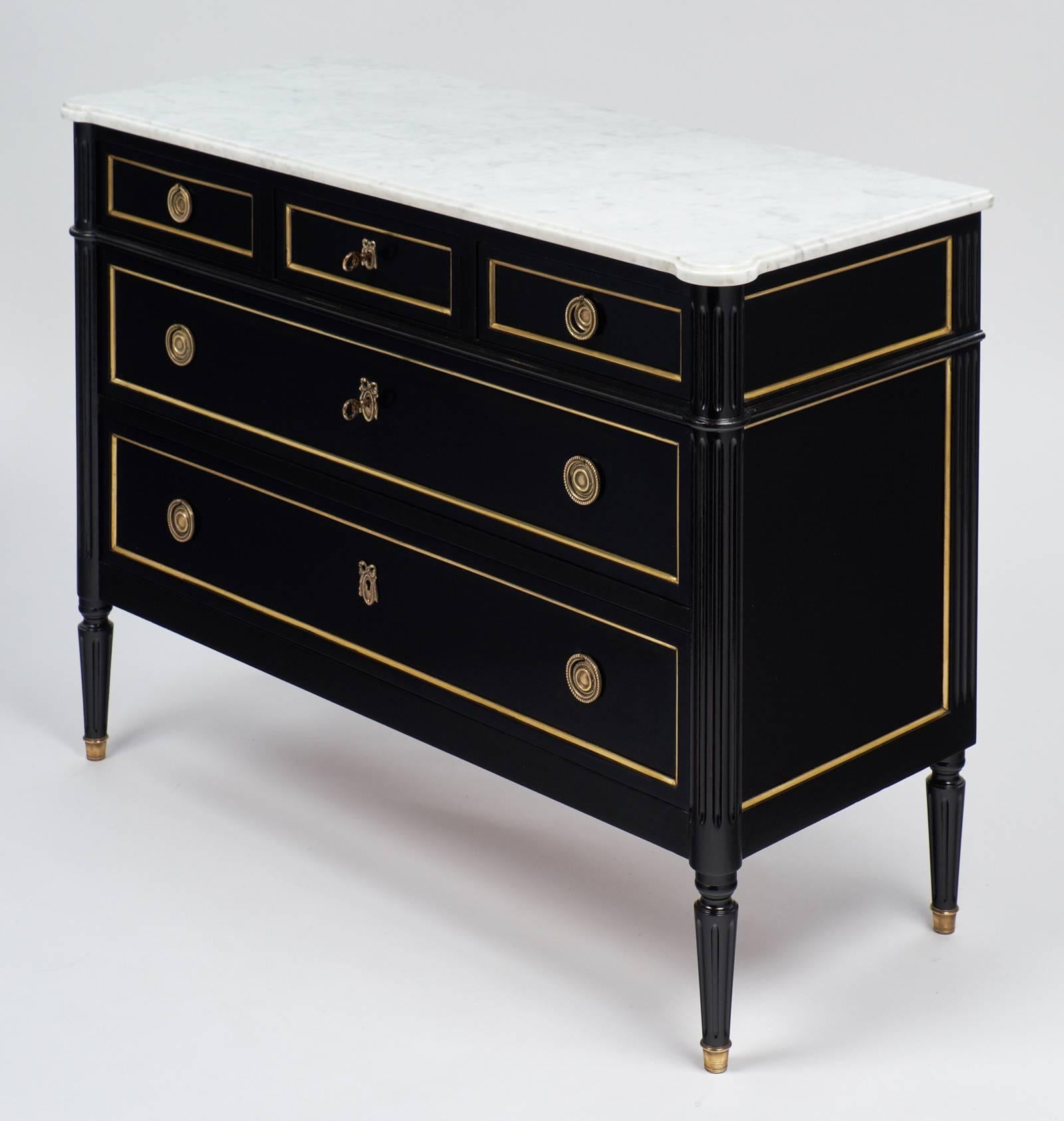 Cast Carrara Marble-Top French Louis XVI Style Chest of Drawers