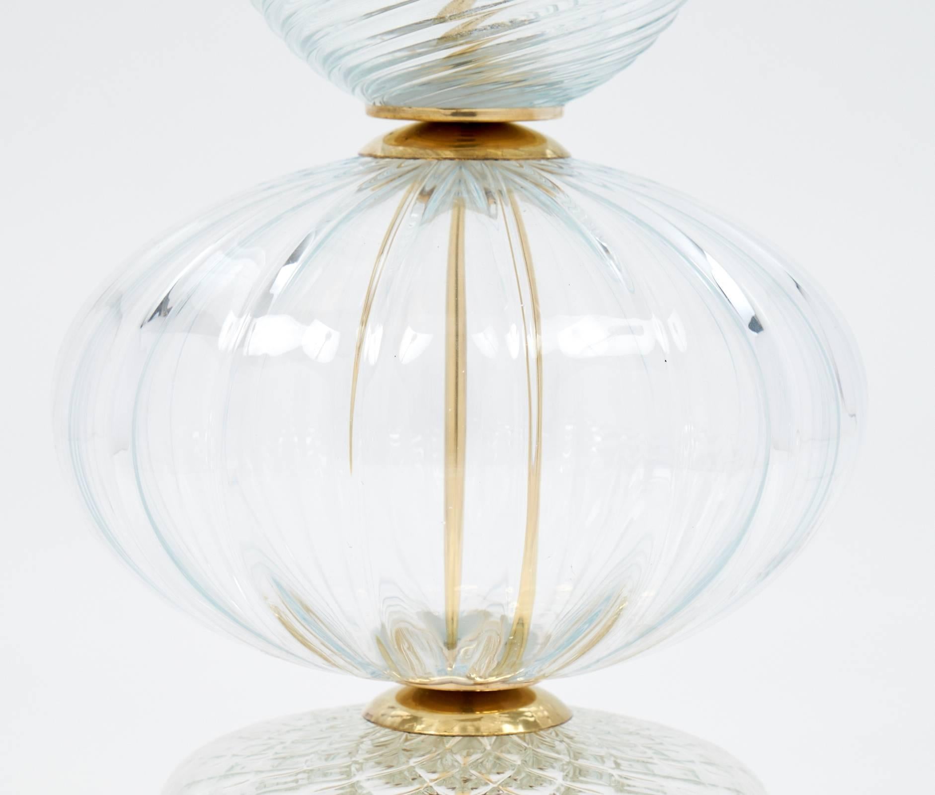 Important Pair of Murano Glass and Brass Lamps by Venini 1