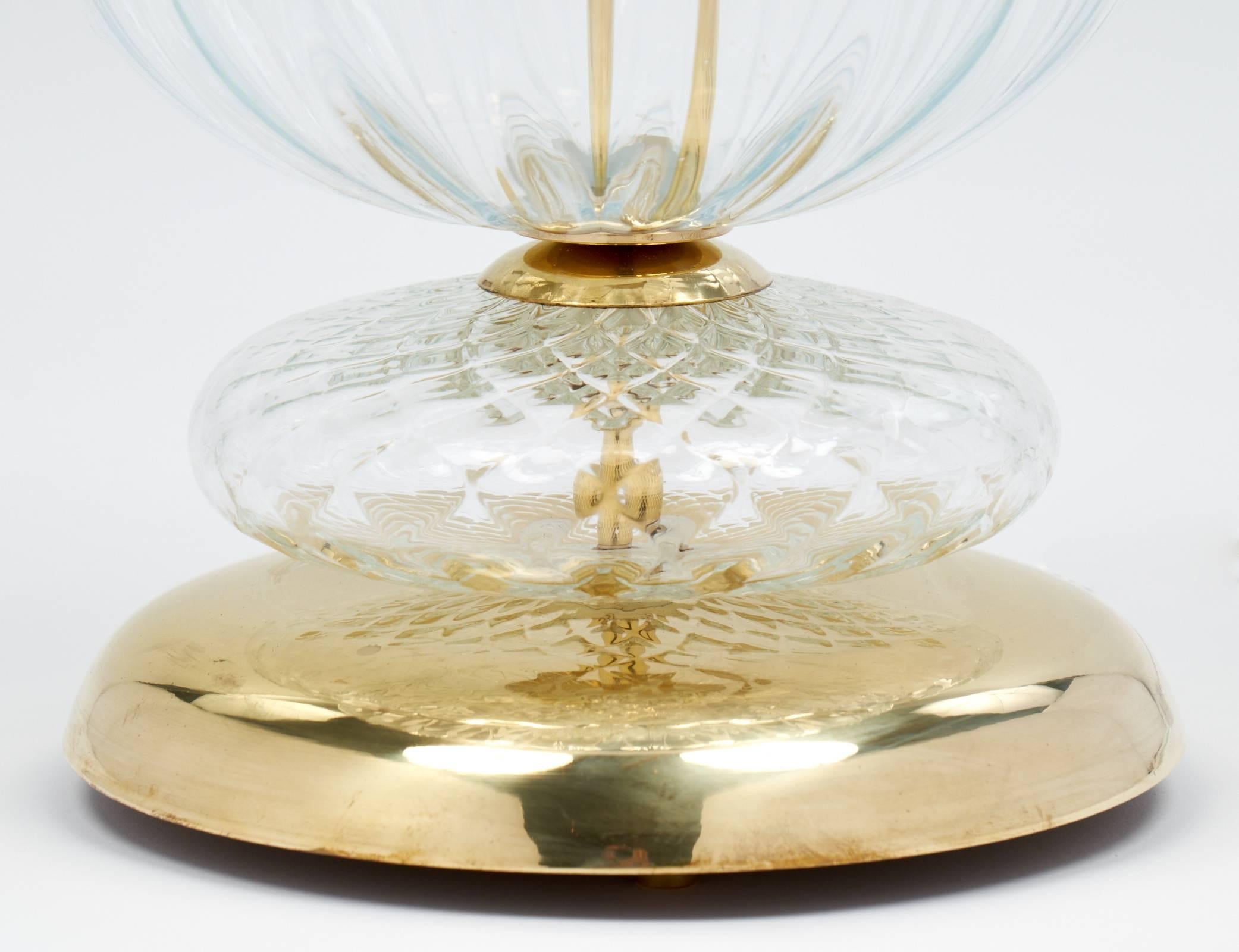 Important Pair of Murano Glass and Brass Lamps by Venini 3