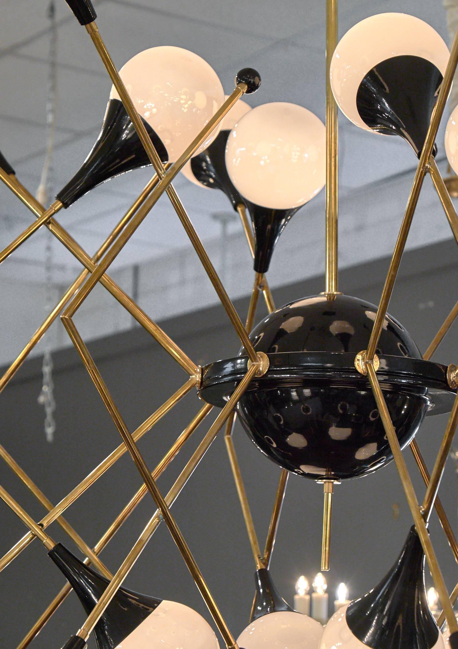 Contemporary Murano Glass and Brass Chandelier in the Style of Stilnovo