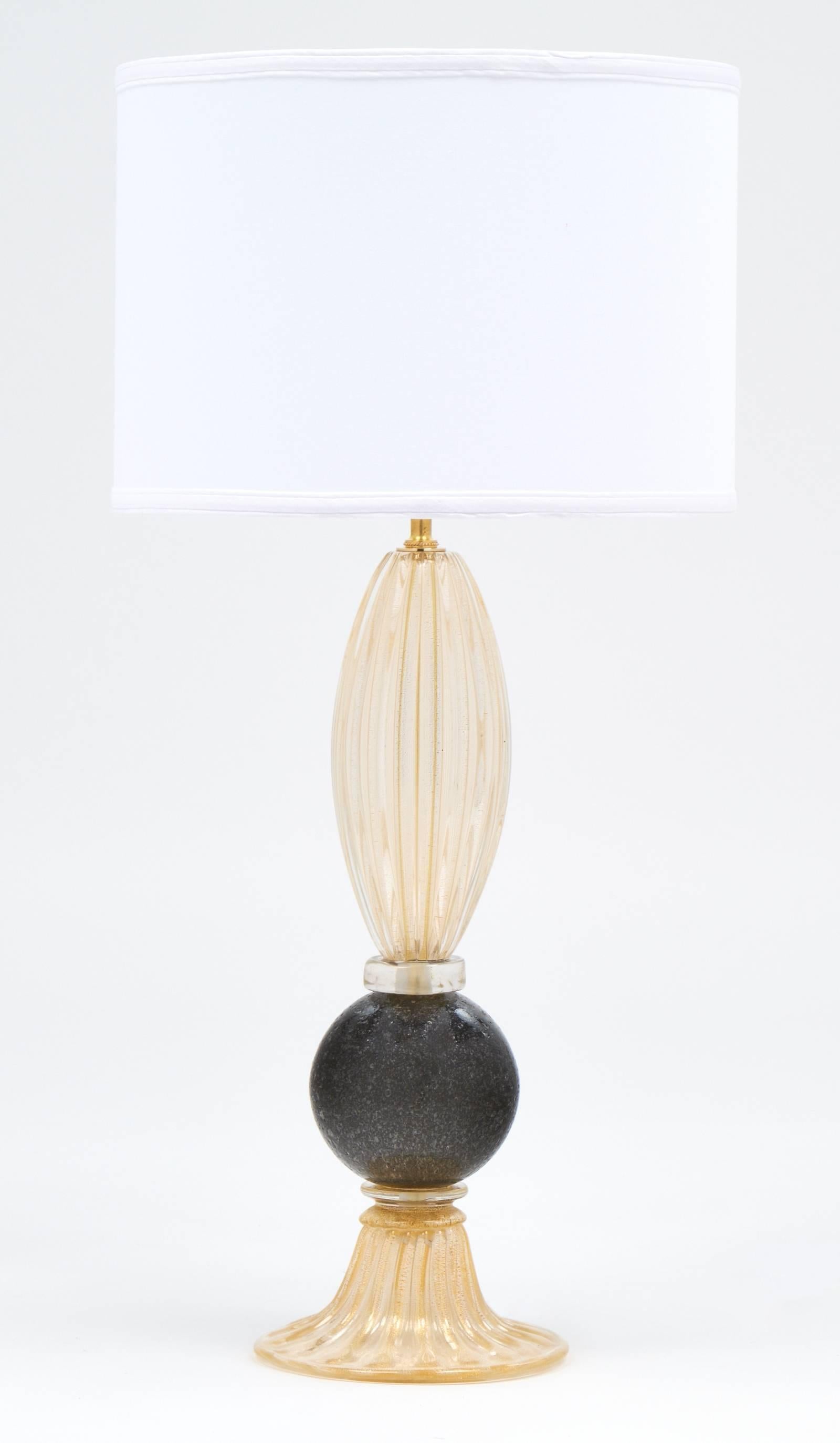 Mid-Century Modern Pair of Gold and Gray Murano Glass Table Lamps