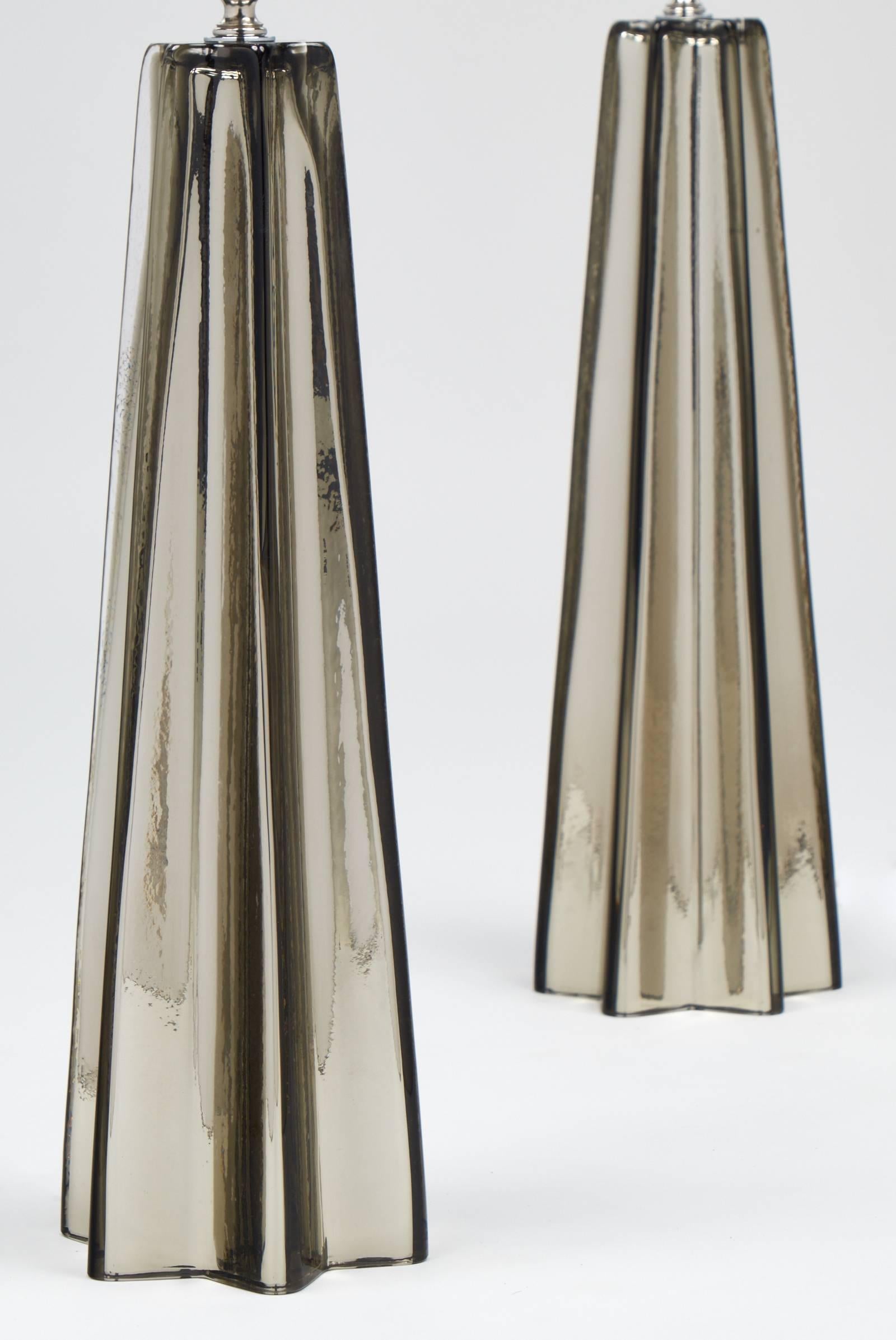 Contemporary Murano Mercury Glass Pair of Star-Shaped Lamps