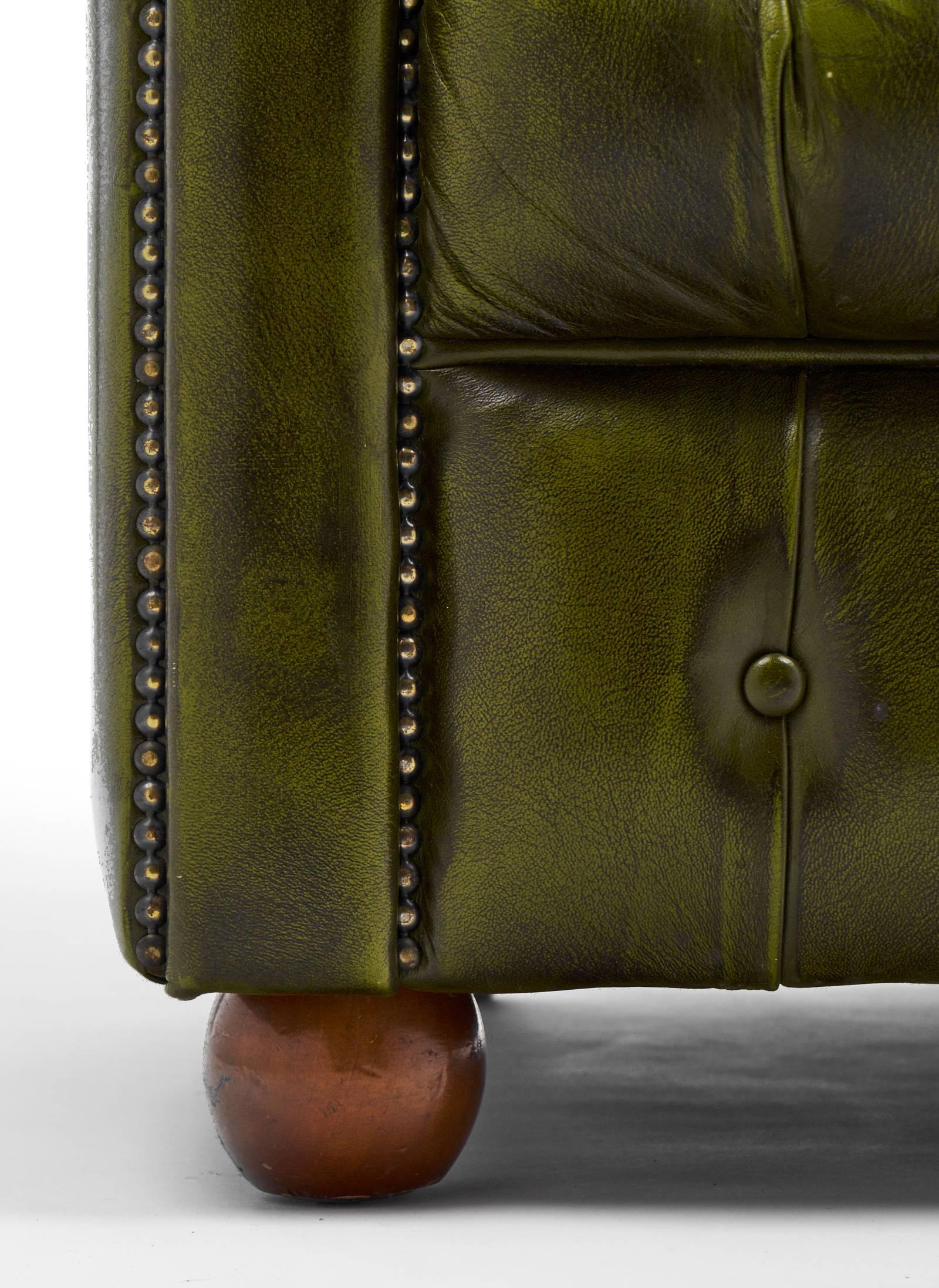 Vintage Green Leather Chesterfield Club Chair 2