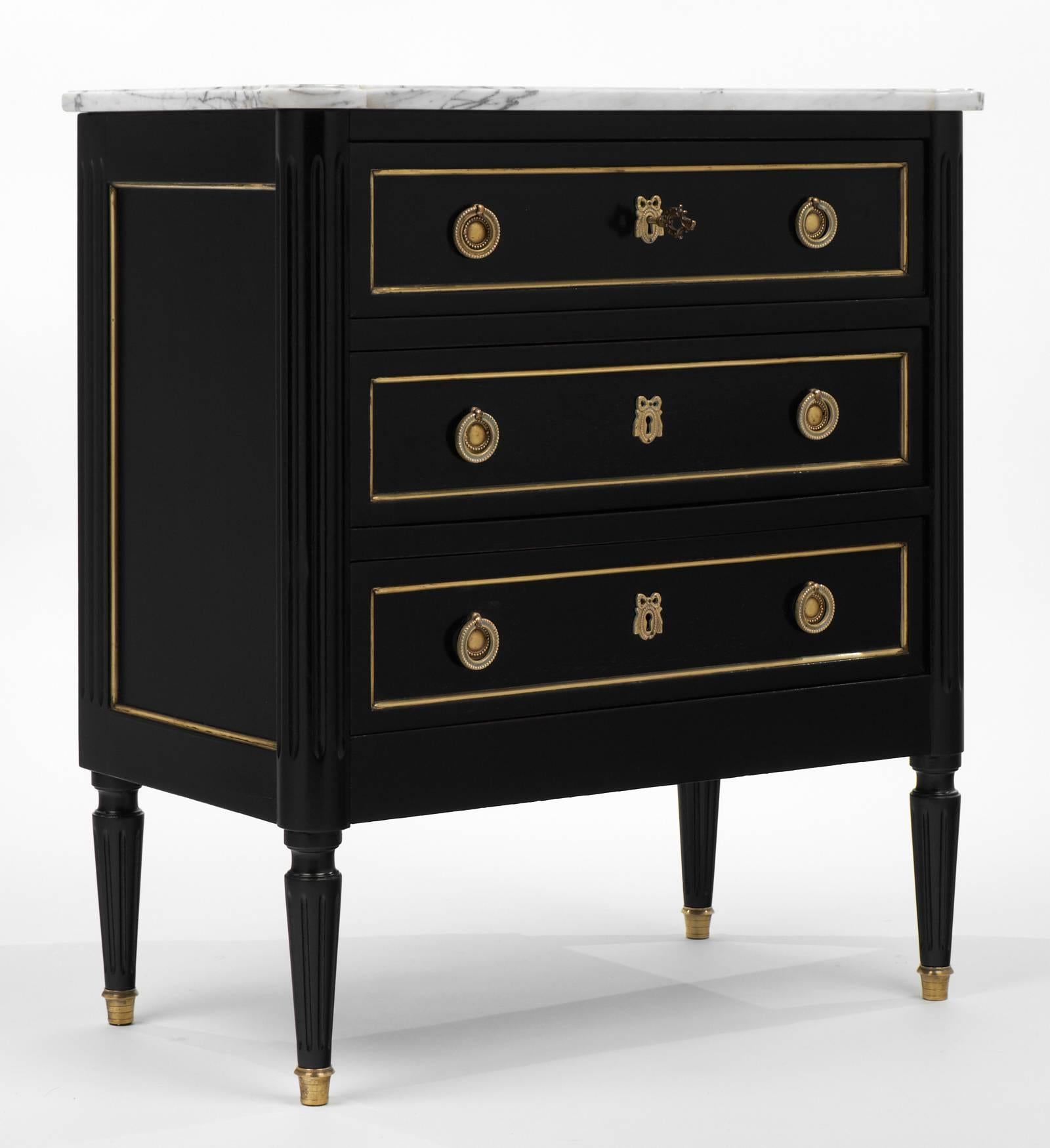 Cast Carrara Marble Topped Louis XVI Style Chest of Drawers