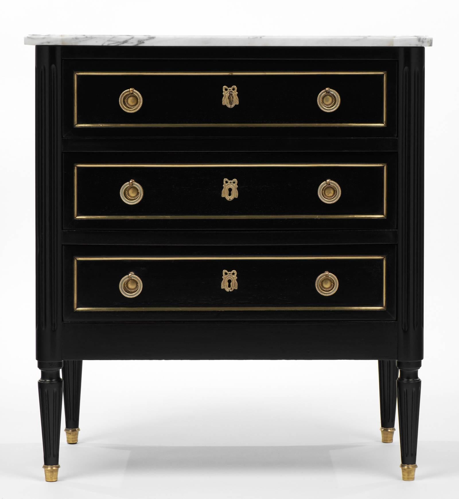 French Carrara Marble Topped Louis XVI Style Chest of Drawers