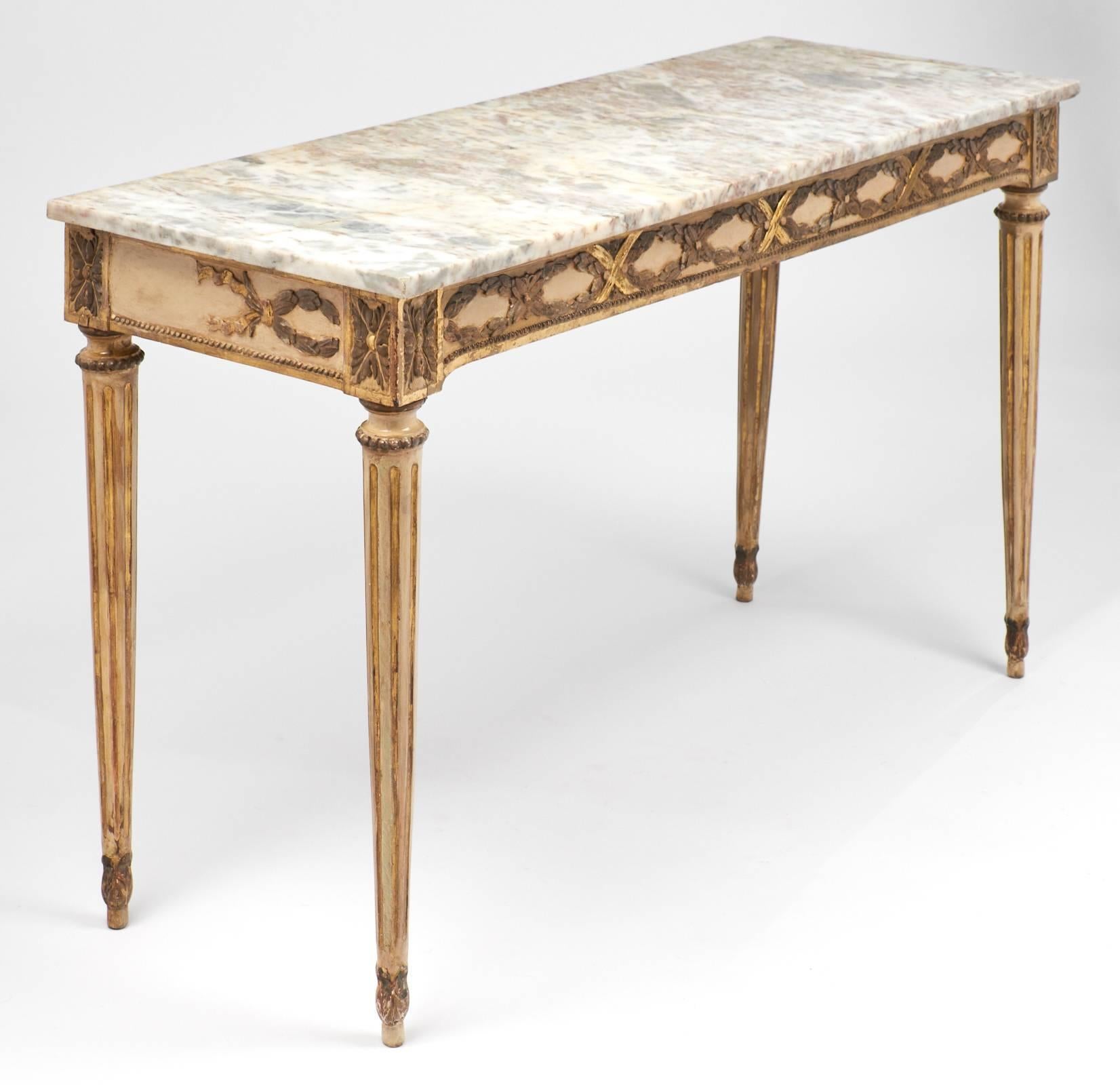 Louis XVI Antique Pair of Italian Marble-Top Console Tables