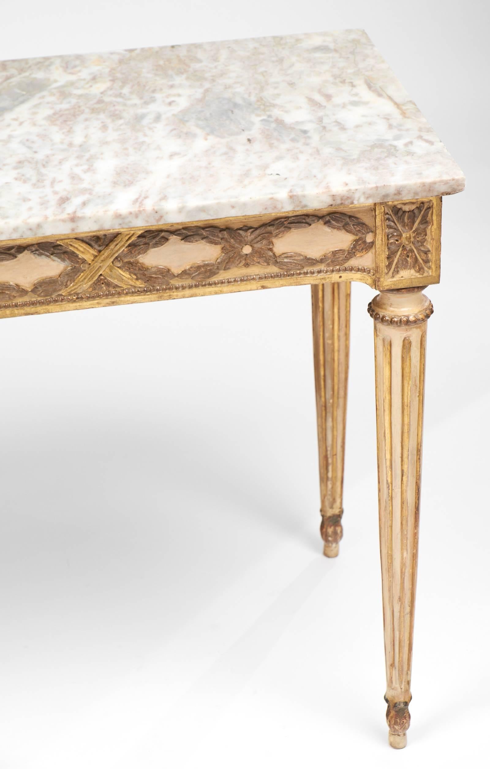 Gold Leaf Antique Pair of Italian Marble-Top Console Tables