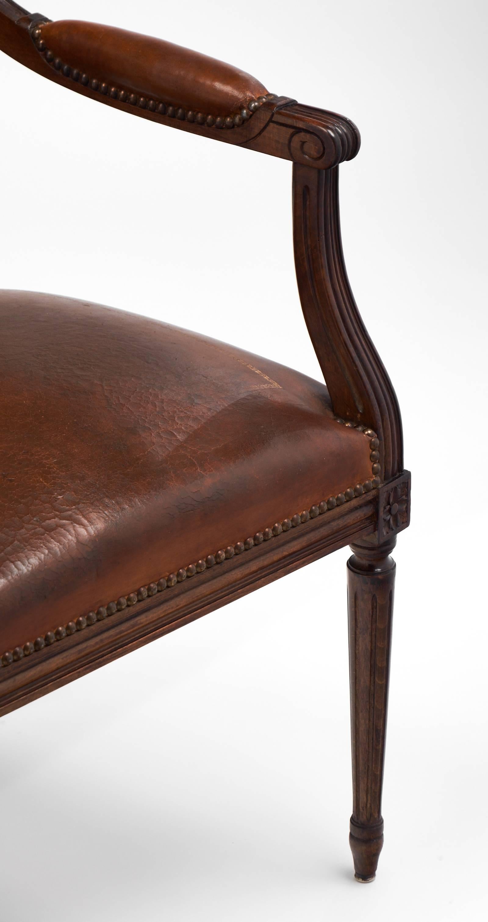 19th Century Louis XVI Style Leather Armchair