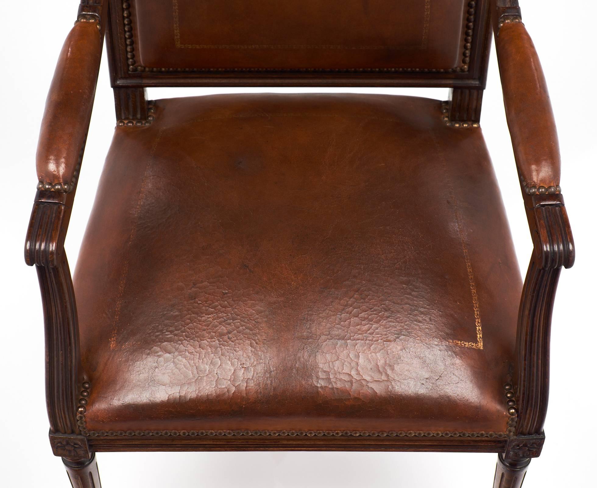 Louis XVI Style Leather Armchair In Good Condition In Austin, TX