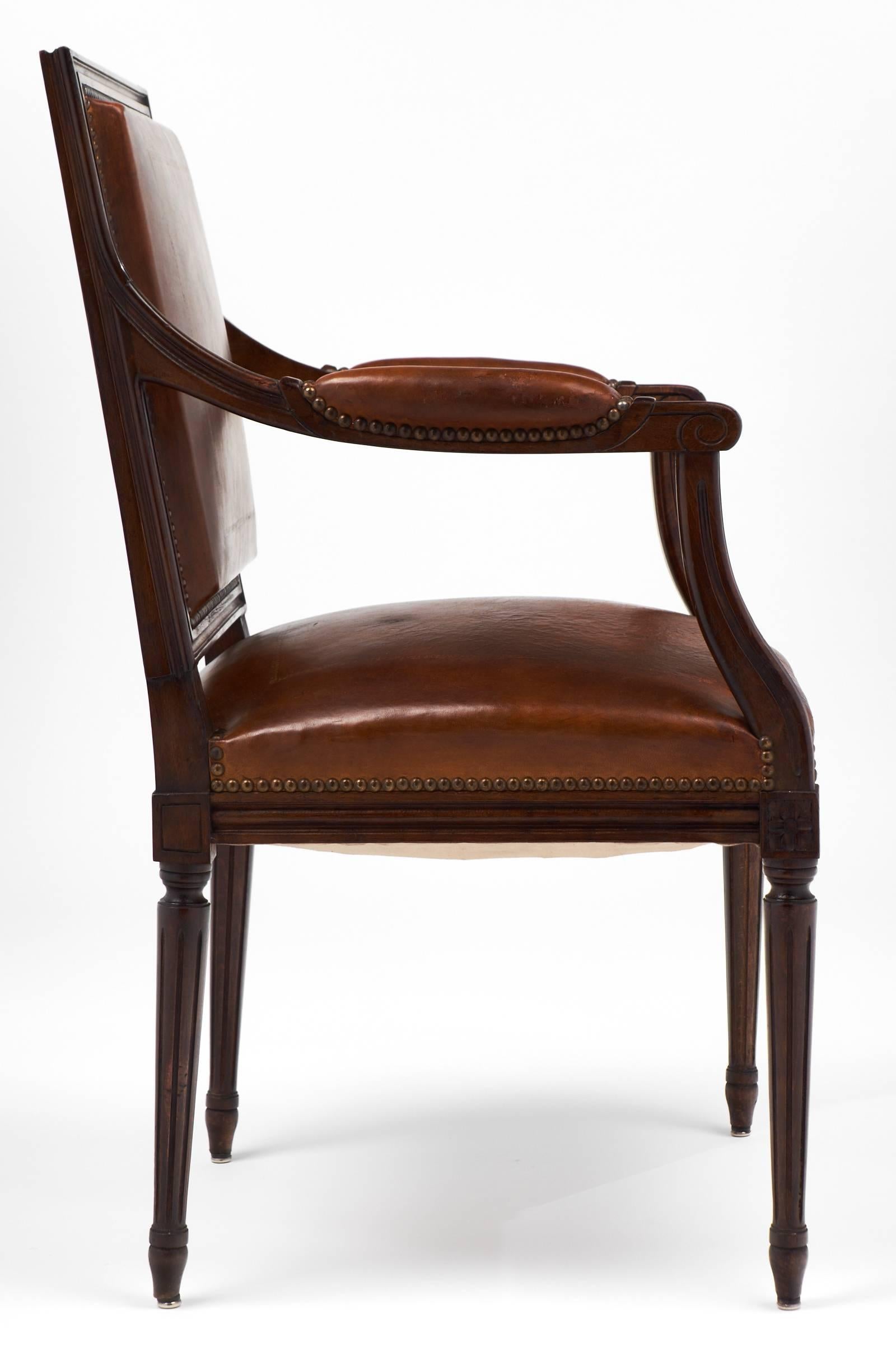 Louis XVI Style Leather Armchair 1