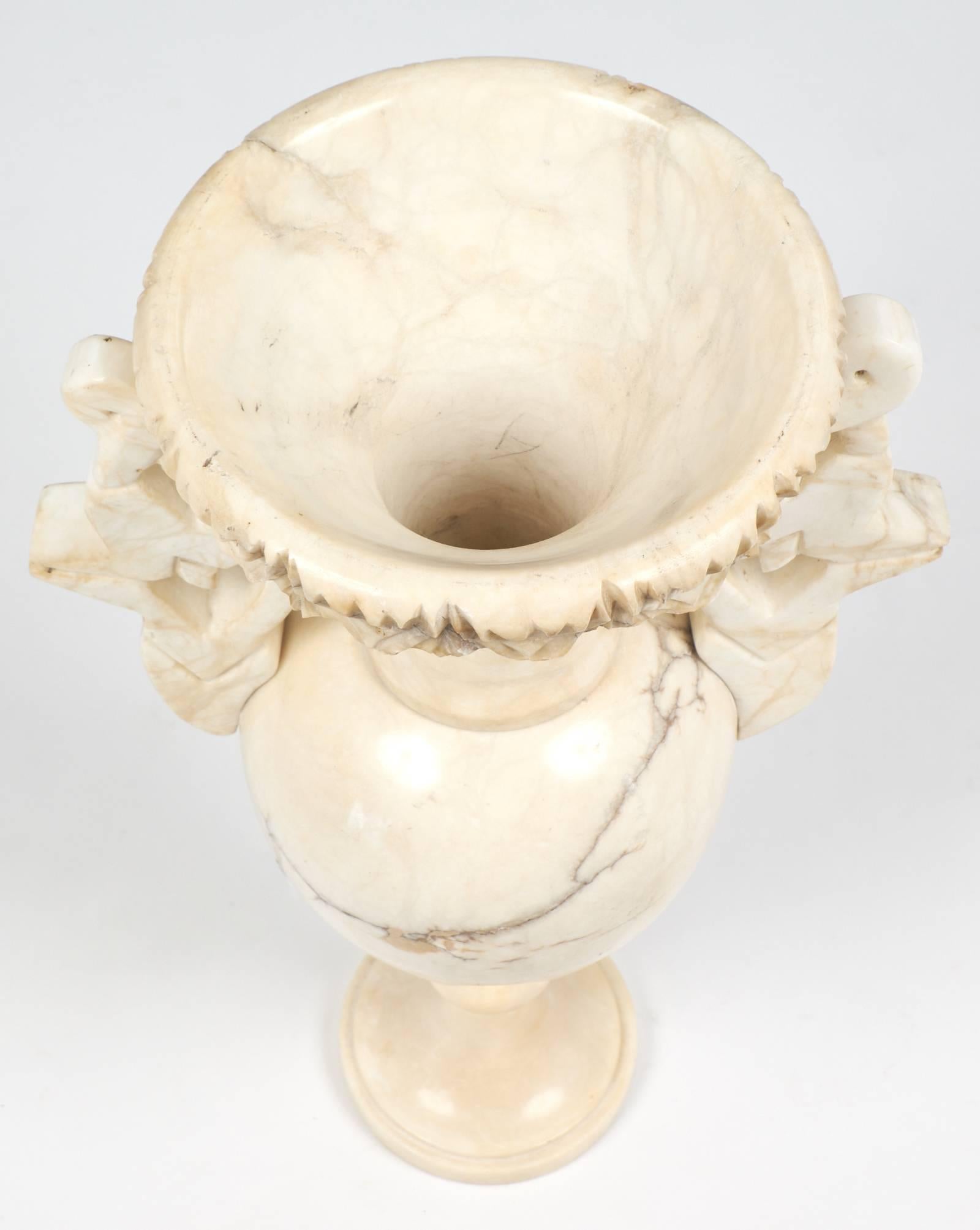 French Vintage Carved Alabaster Urn Lamp 3
