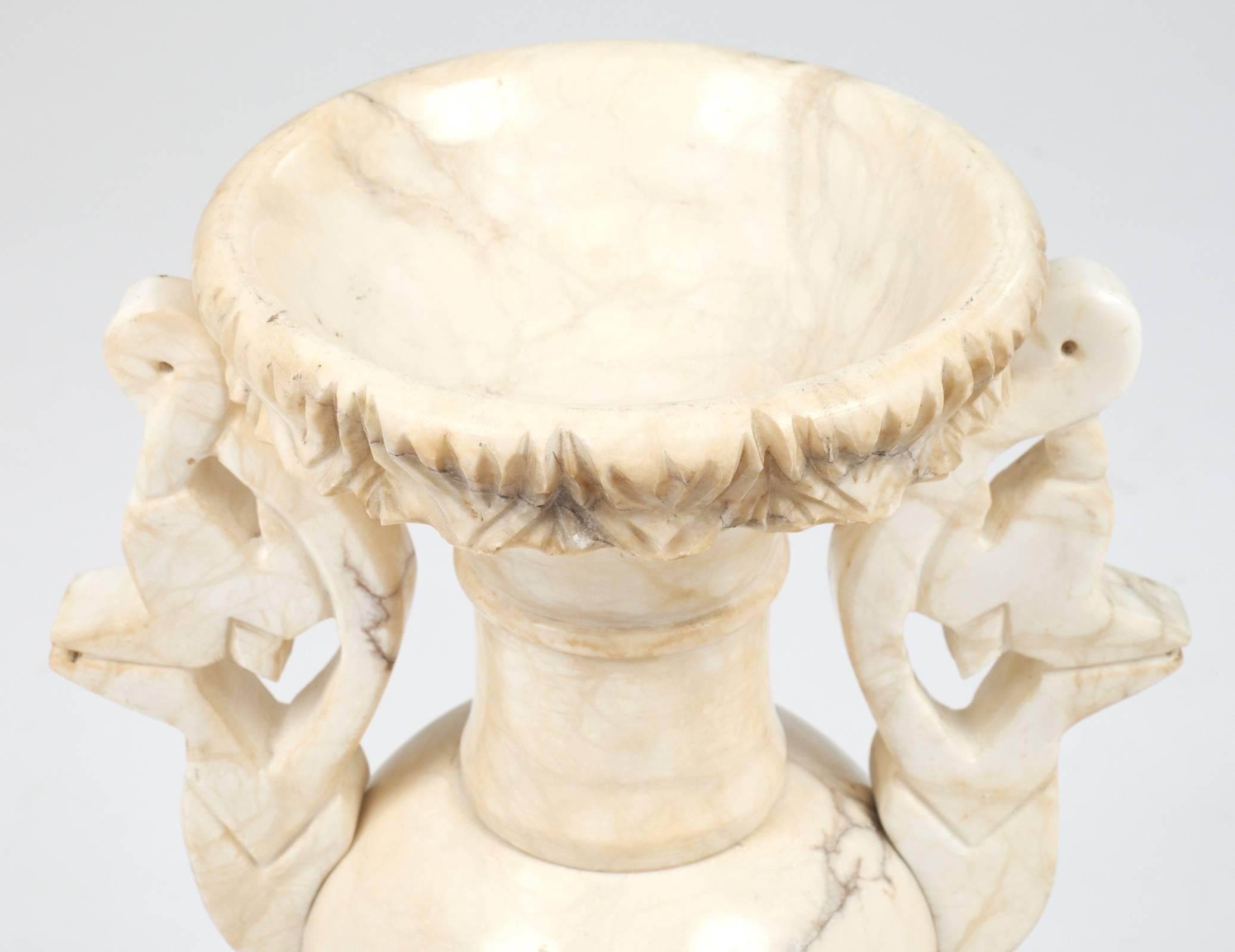 French Vintage Carved Alabaster Urn Lamp 2