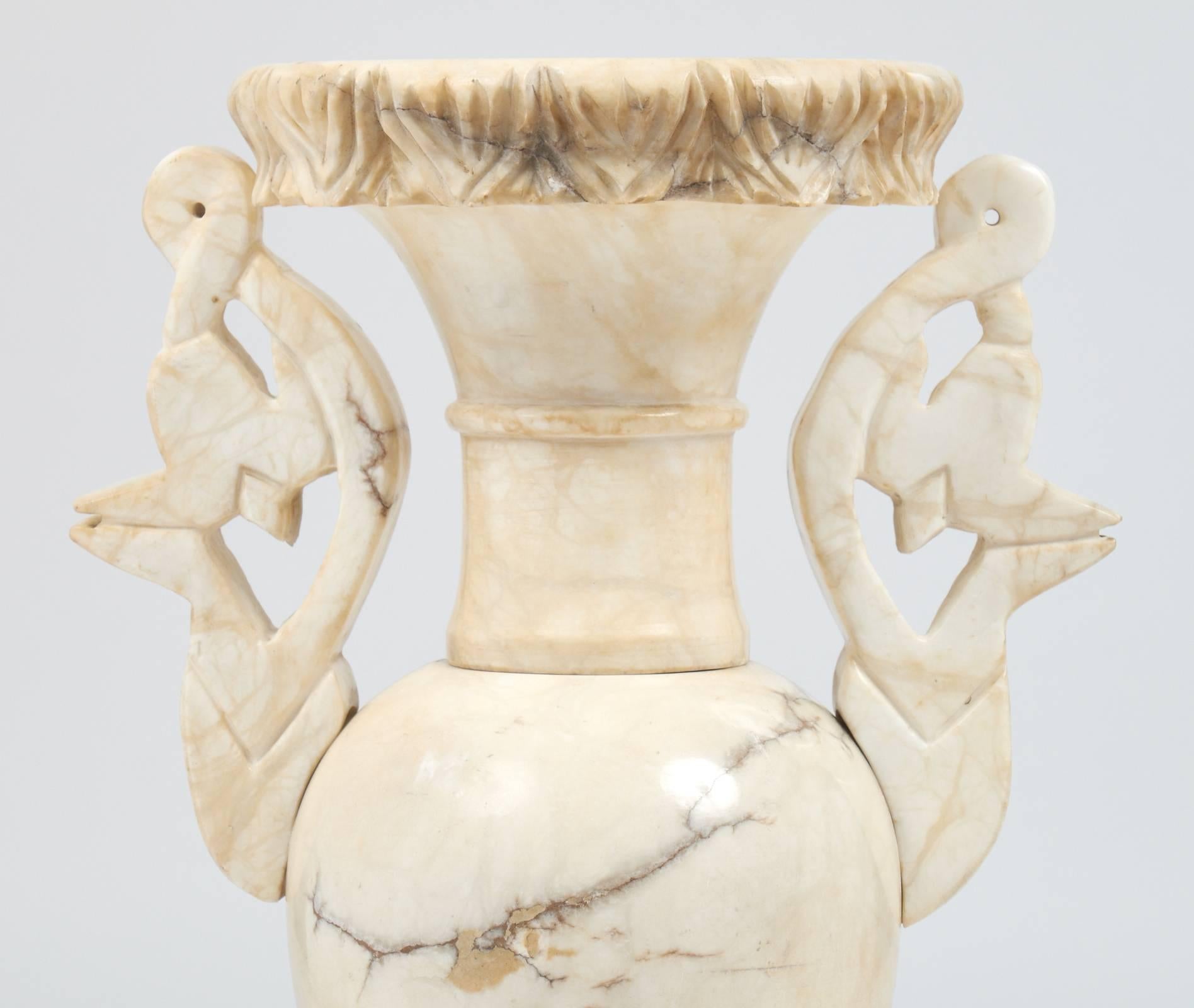 French Vintage Carved Alabaster Urn Lamp In Good Condition In Austin, TX