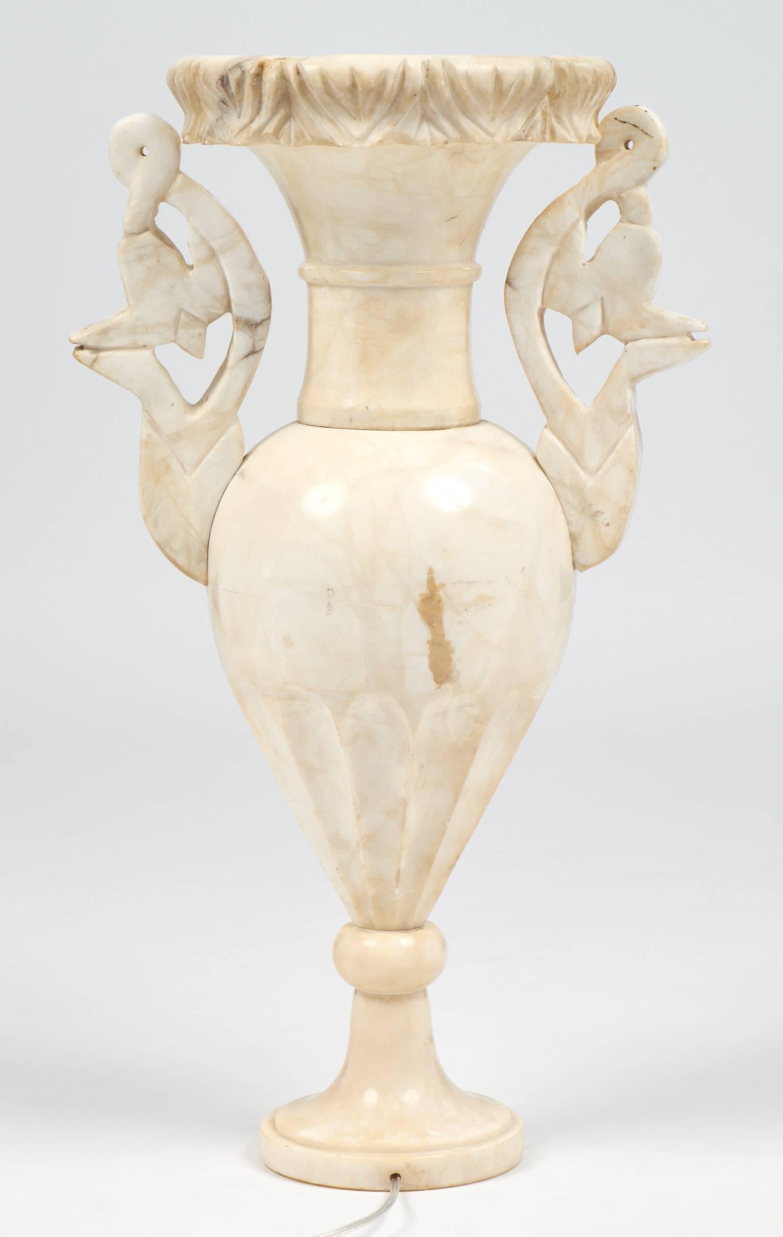 French Vintage Carved Alabaster Urn Lamp 5