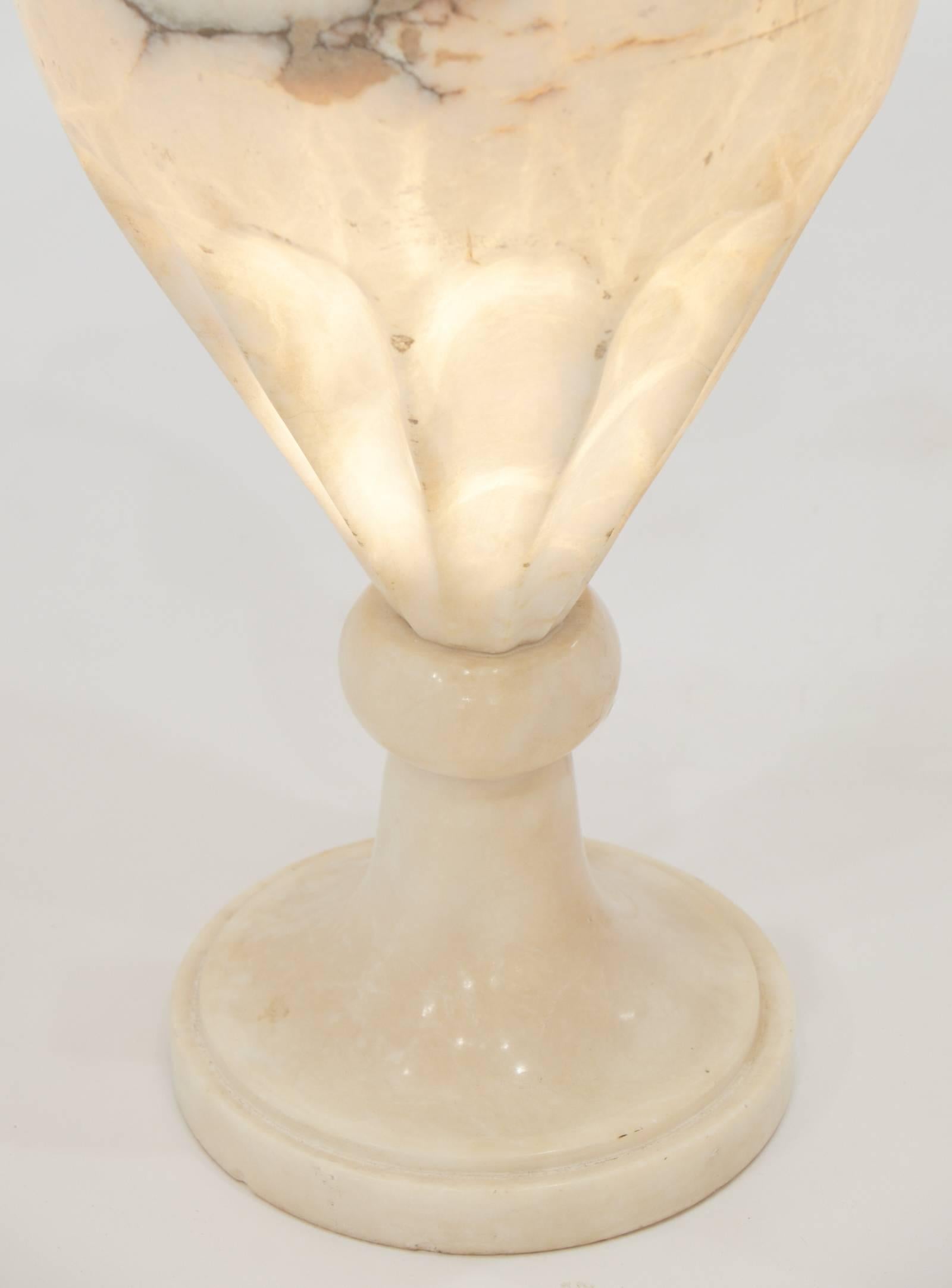 French Vintage Carved Alabaster Urn Lamp 4