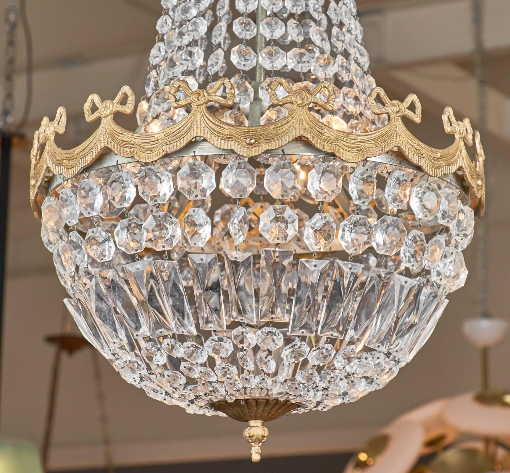 French Crystal Pendant Chandelier in the Louis XVI Style In Excellent Condition In Austin, TX