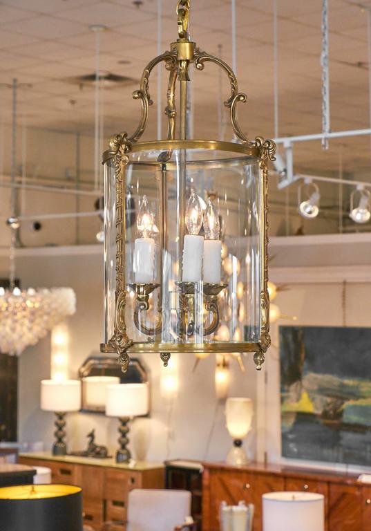 French Antique Br Lantern At 1stdibs This Lantern Of Br And Gl Features Three Candelabra Lights Has Been Rewired For The