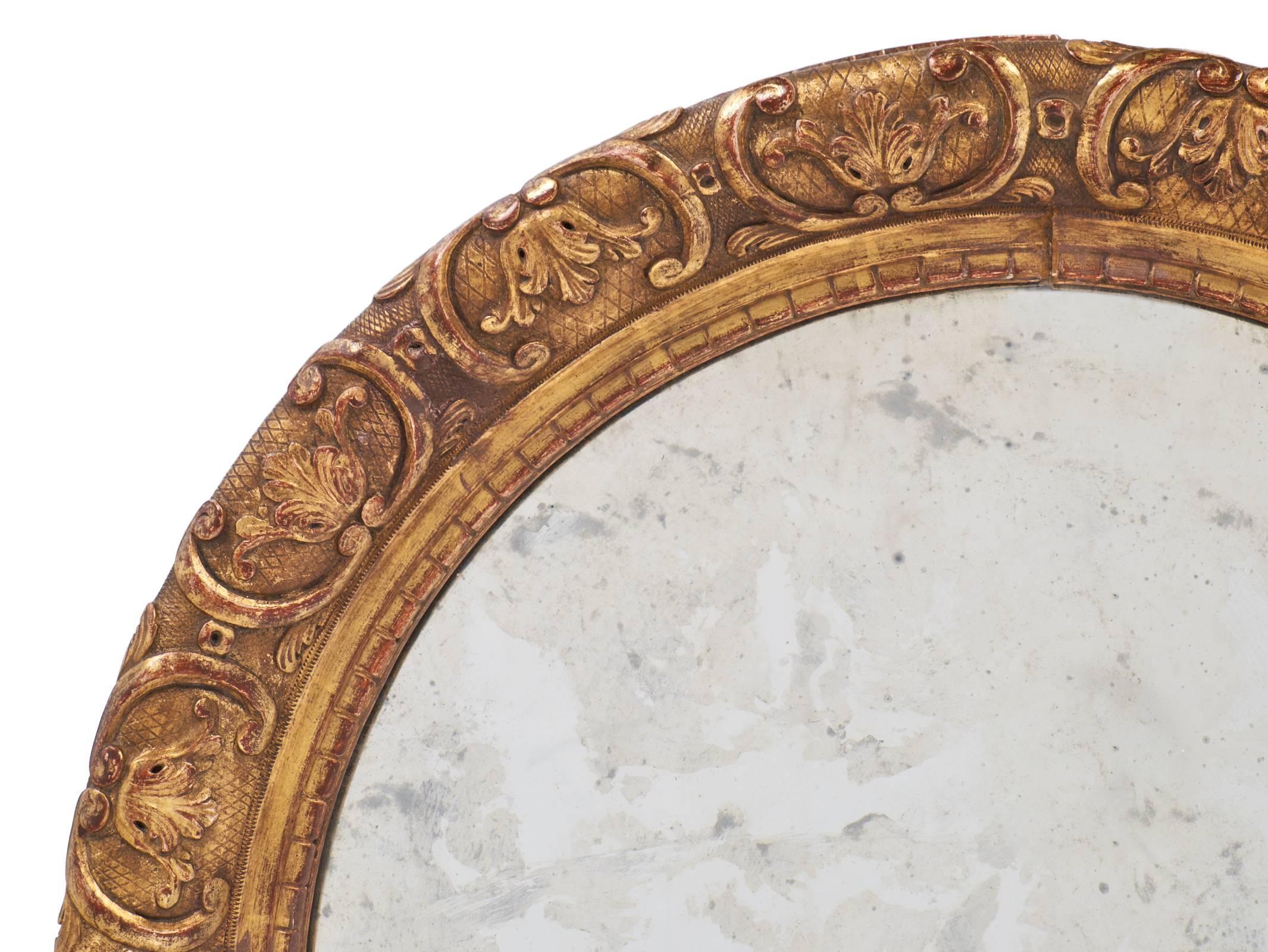 Mid-19th Century Restauration Period Gold Leaf Round Mirror
