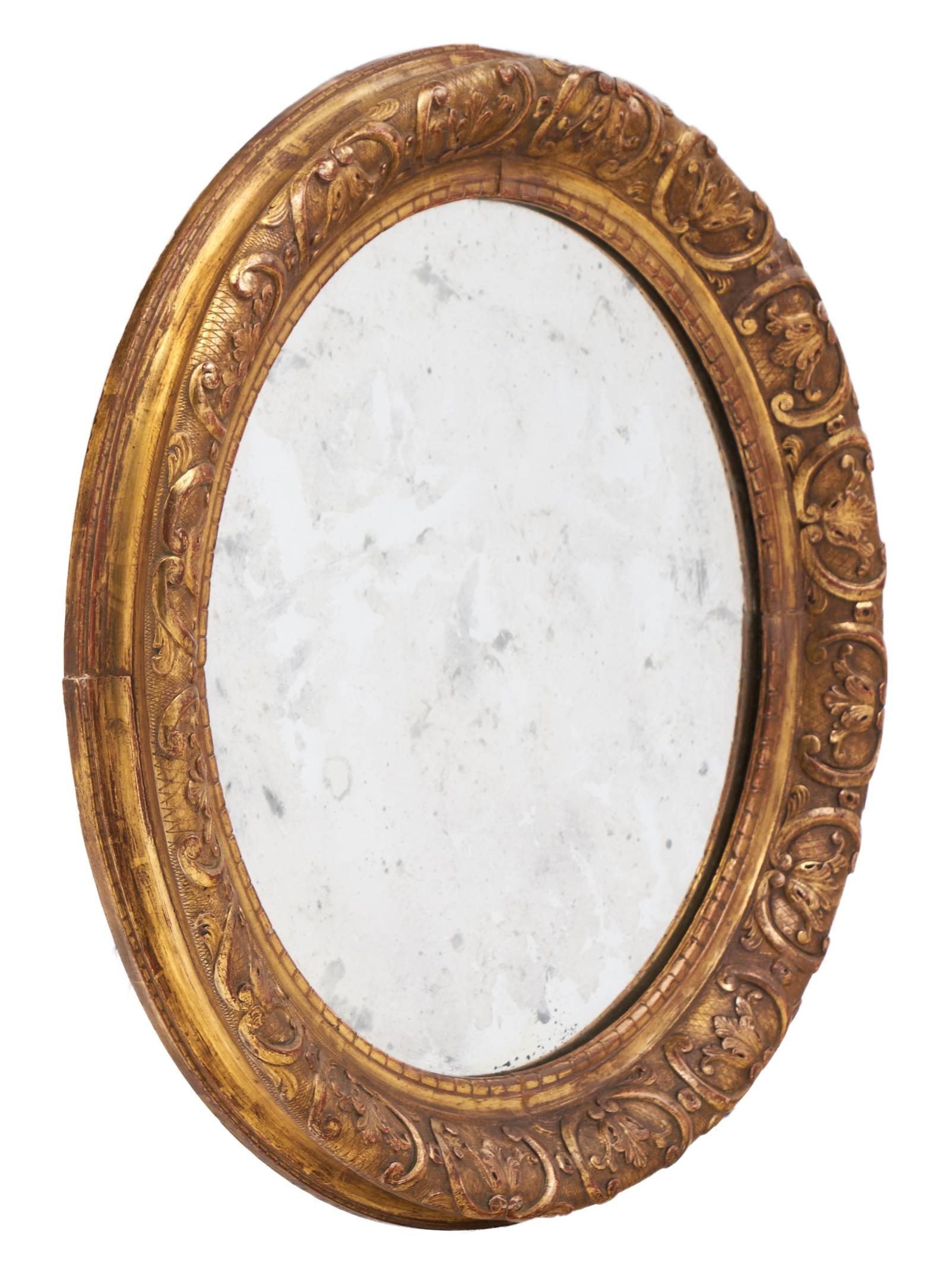 French Restauration Period Gold Leaf Round Mirror