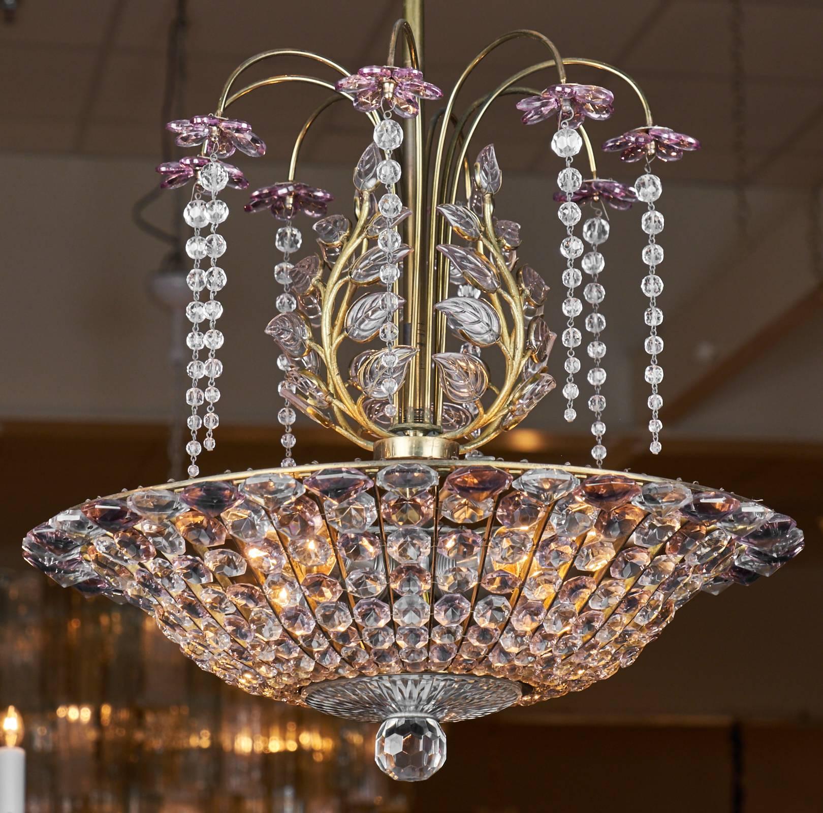 Mid-Century Modern French Crystal Chandelier Attributed to Maison Baguès